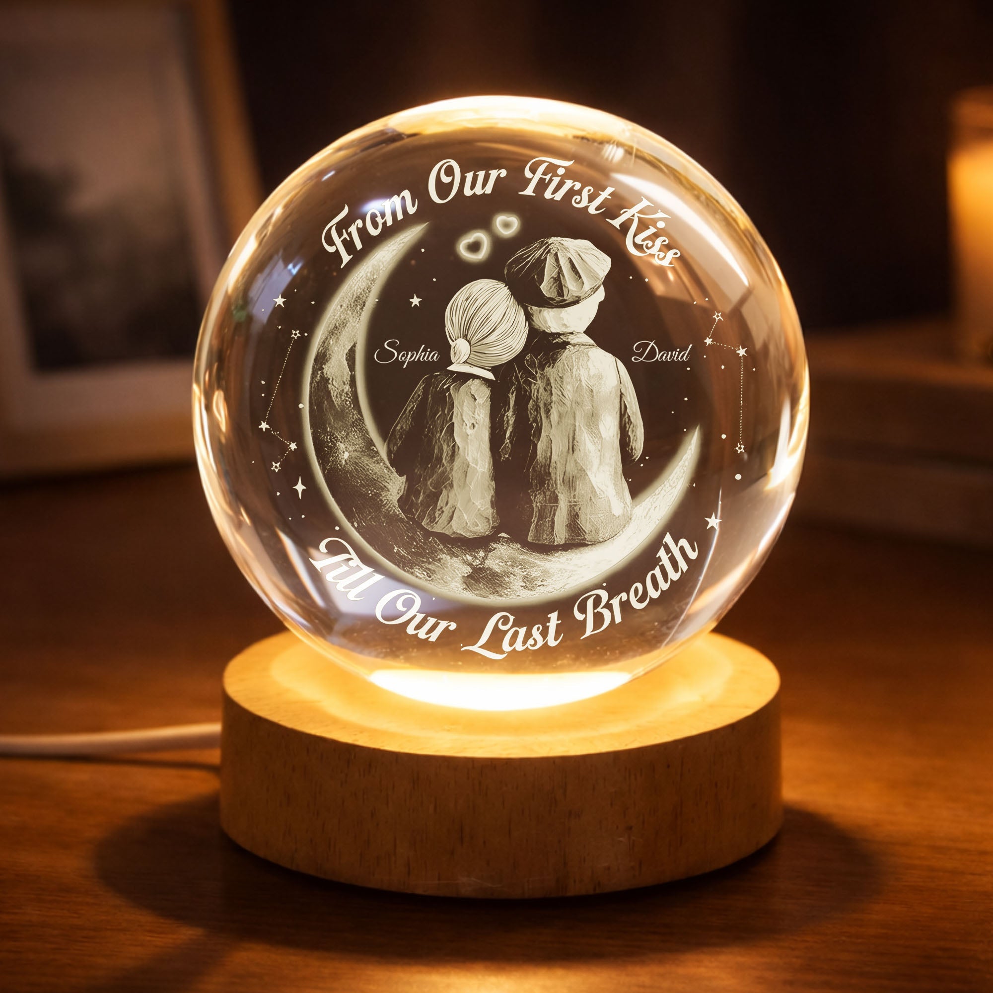 Personalized Crystal Globe Lamp Custom Couple Gift for Anniversary Crystal Globe Lamp GradoCreations