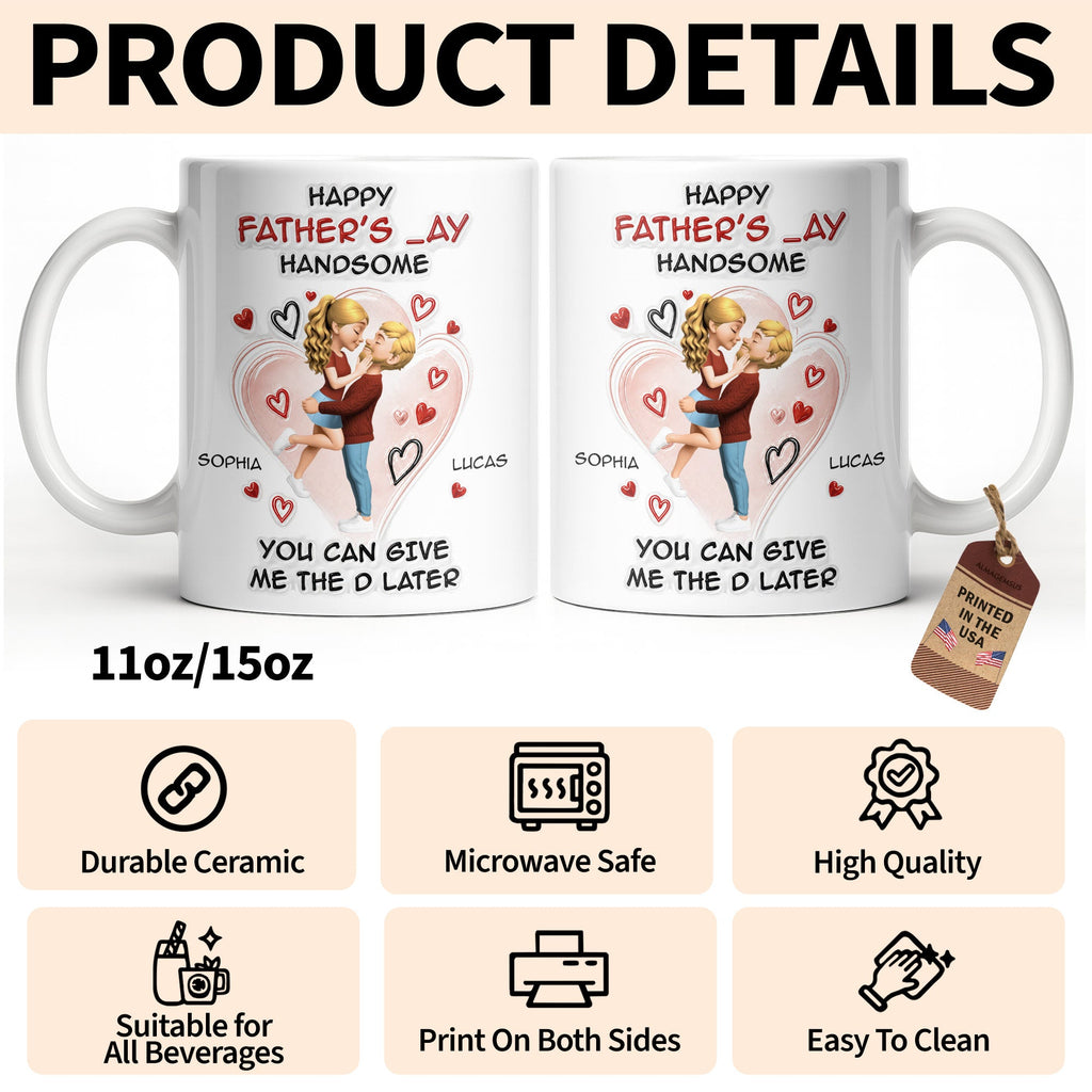 Personalized Happy Father's Day Coffee Mug Custom Couple Art Gift Edge-to-edge Mug GradoCreations