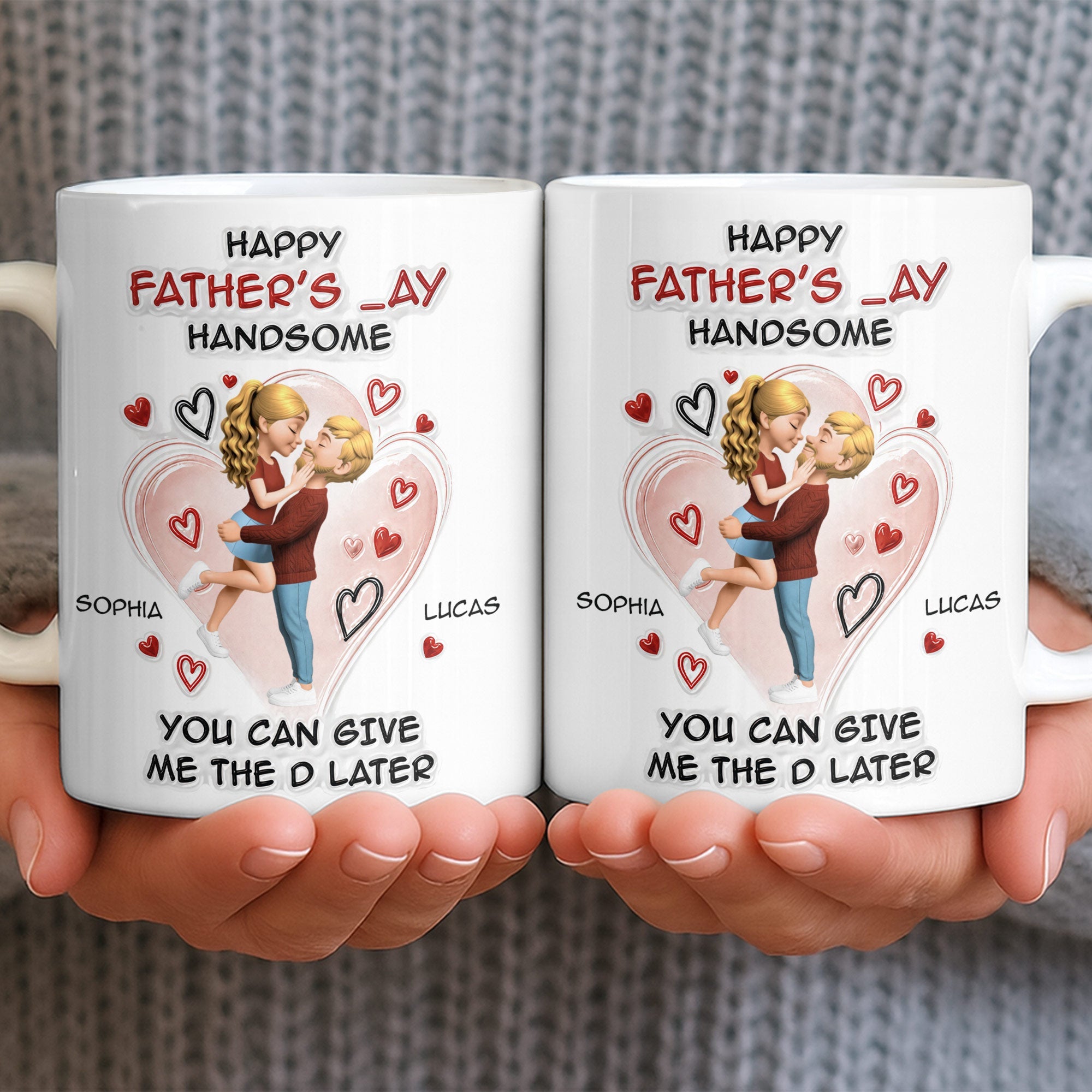 Personalized Happy Father's Day Coffee Mug Custom Couple Art Gift Edge-to-edge Mug GradoCreations