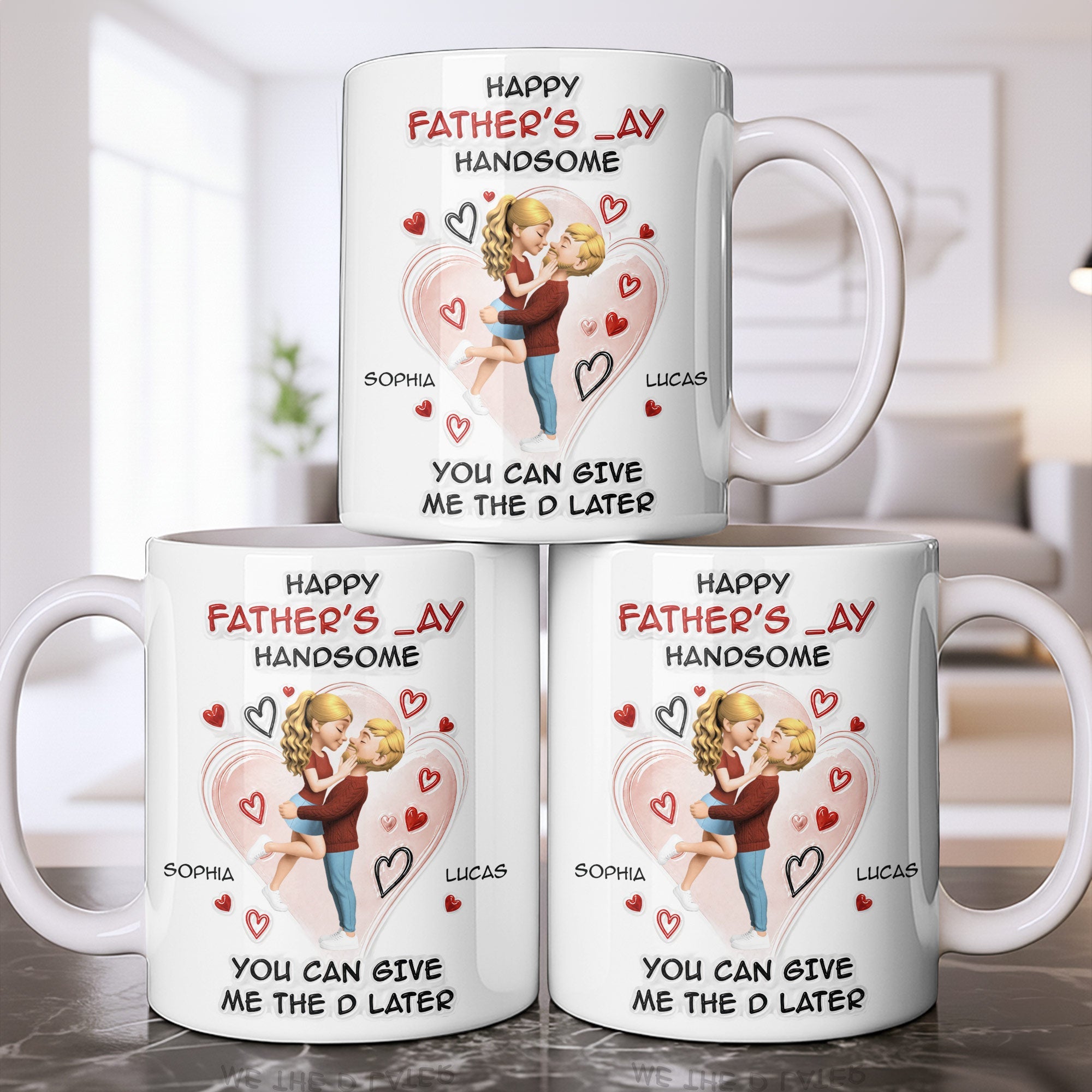 Personalized Happy Father's Day Coffee Mug Custom Couple Art Gift Edge-to-edge Mug GradoCreations