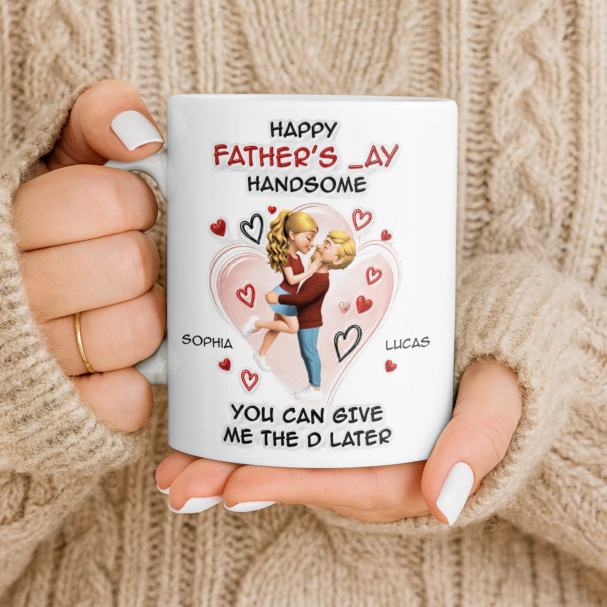 Personalized Happy Father's Day Coffee Mug Custom Couple Art Gift Edge-to-edge Mug GradoCreations