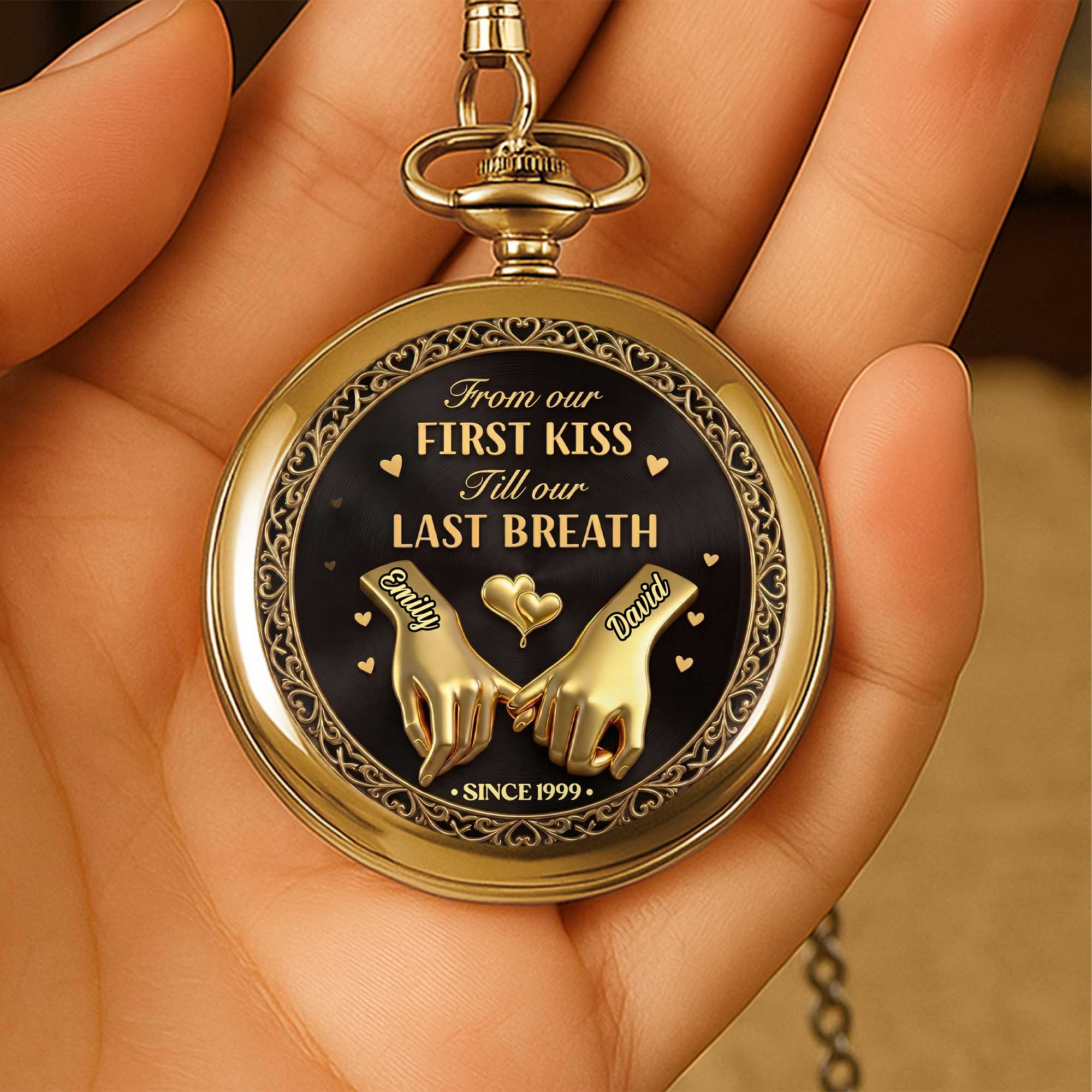 Personalized Gold Pocket Watch Custom Name Anniversary Gift