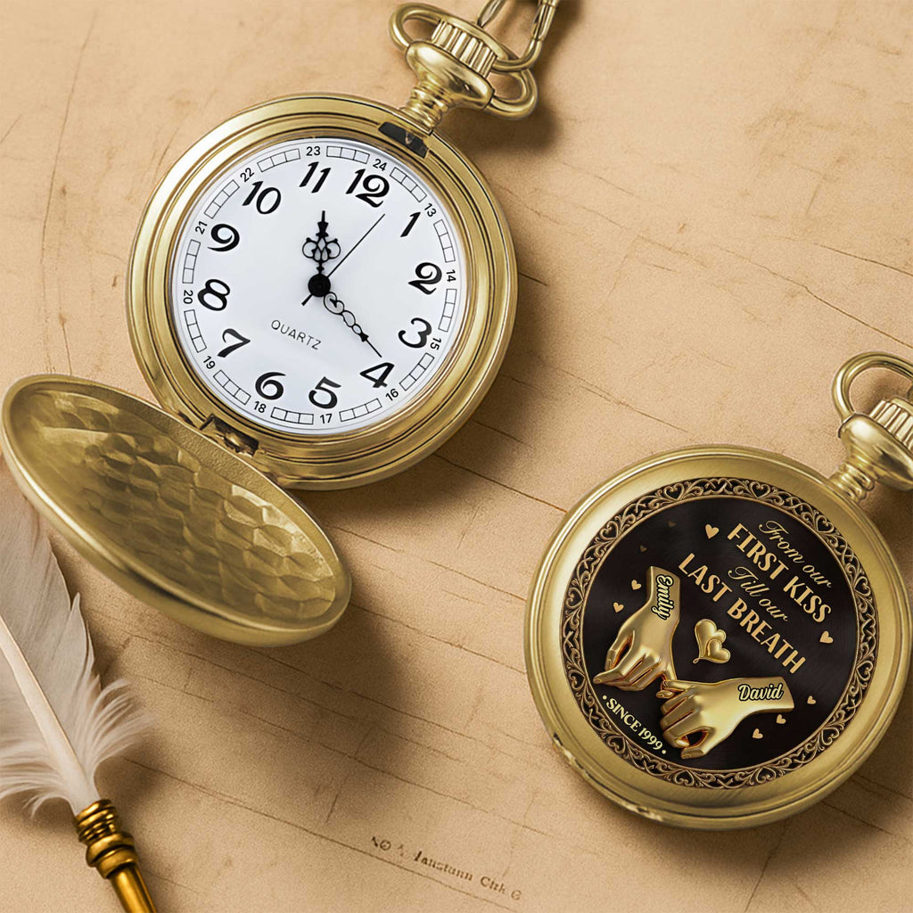 Personalized Gold Pocket Watch Custom Name Anniversary Gift