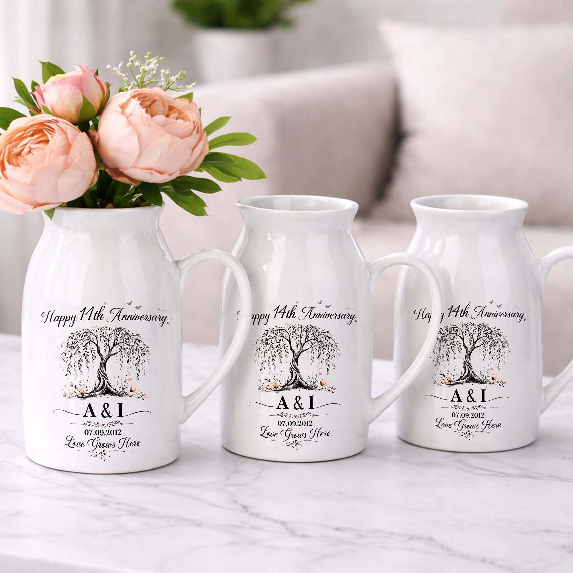 Personalized Ceramic Flower Vase Custom Message for Anniversary