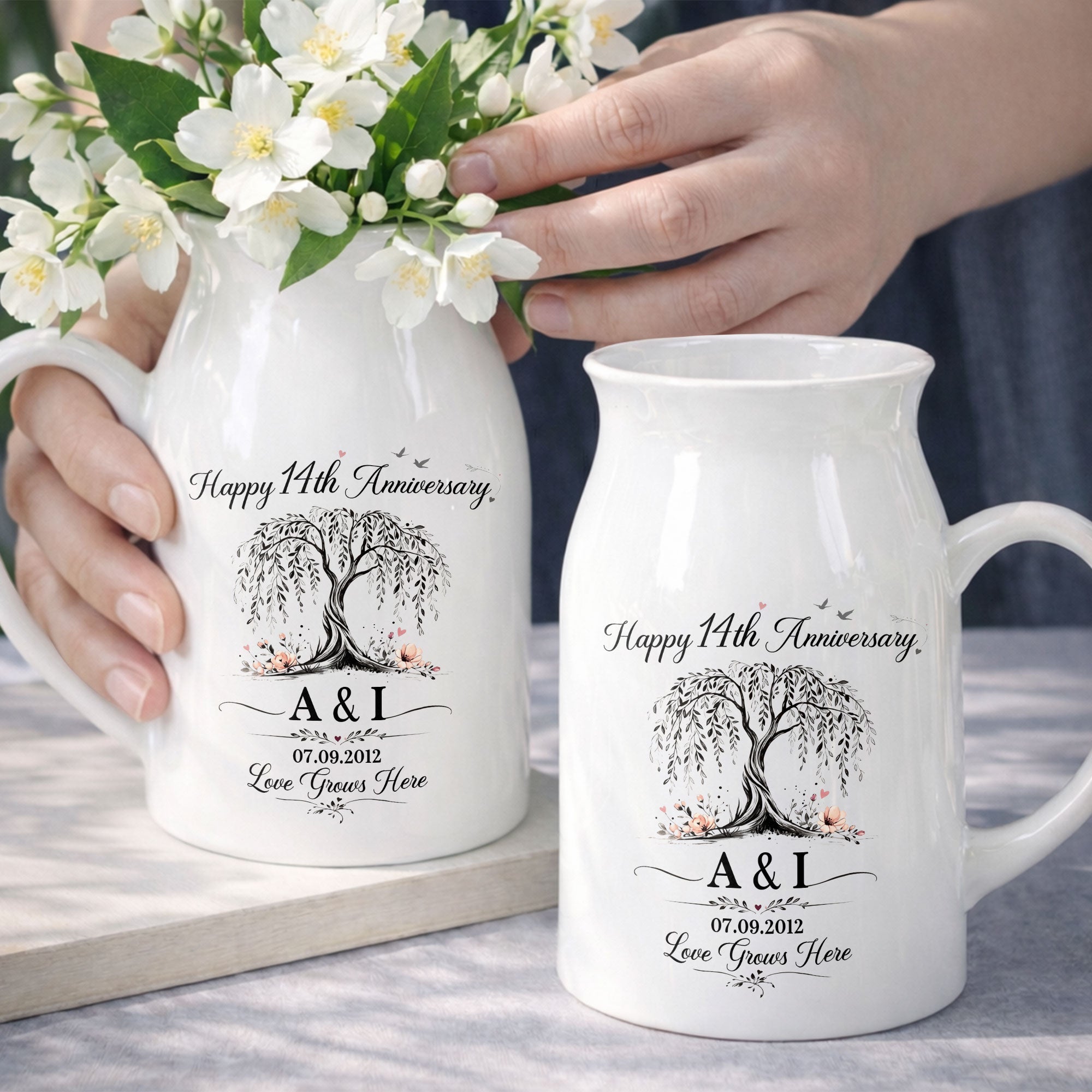 Personalized Ceramic Flower Vase Custom Message for Anniversary