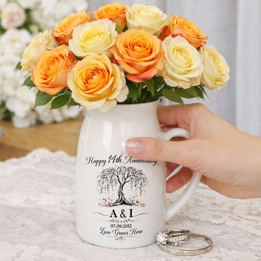 Personalized Ceramic Flower Vase Custom Message for Anniversary