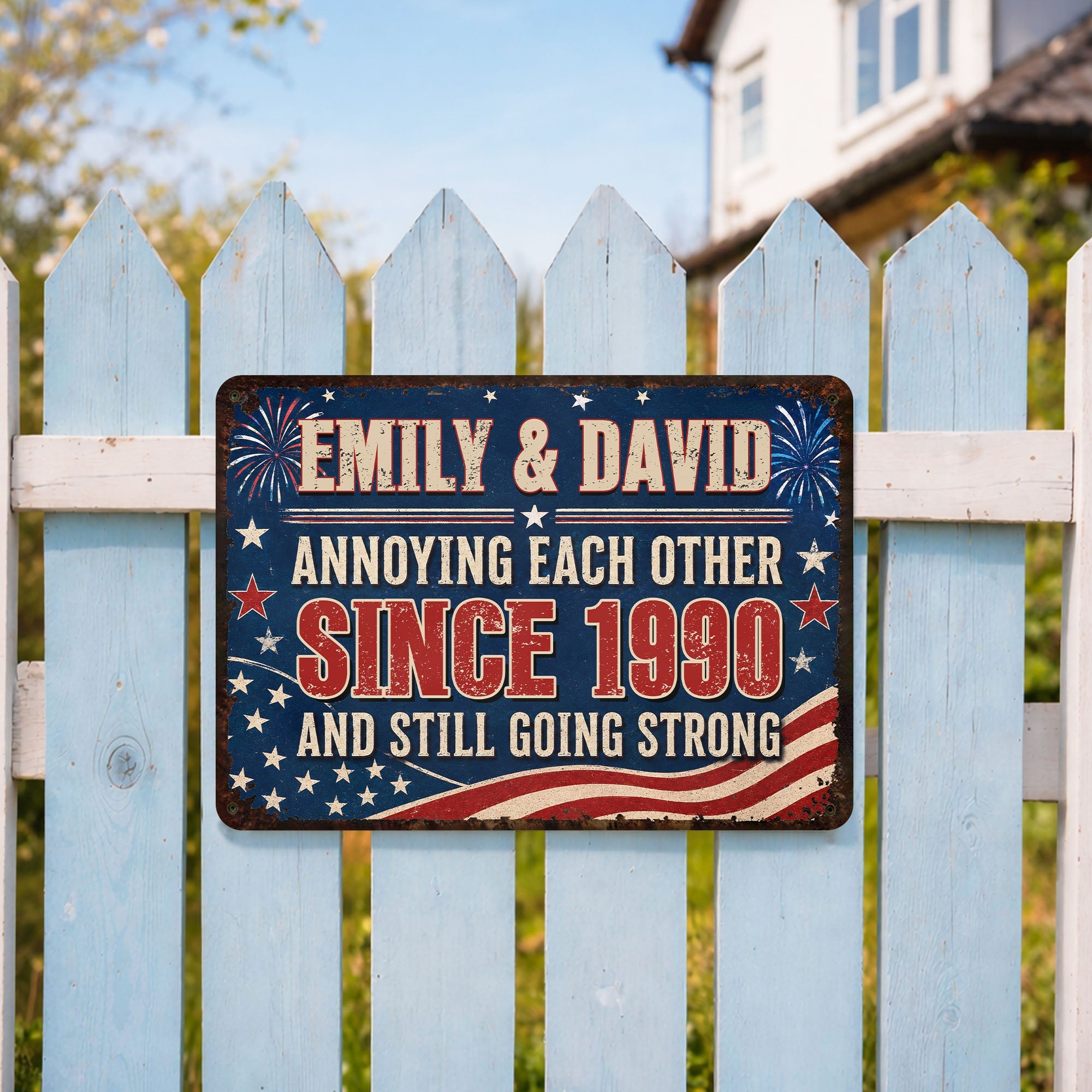 Personalized Patriotic Metal Sign Custom Name Gift for Couple Metal Sign GradoCreations