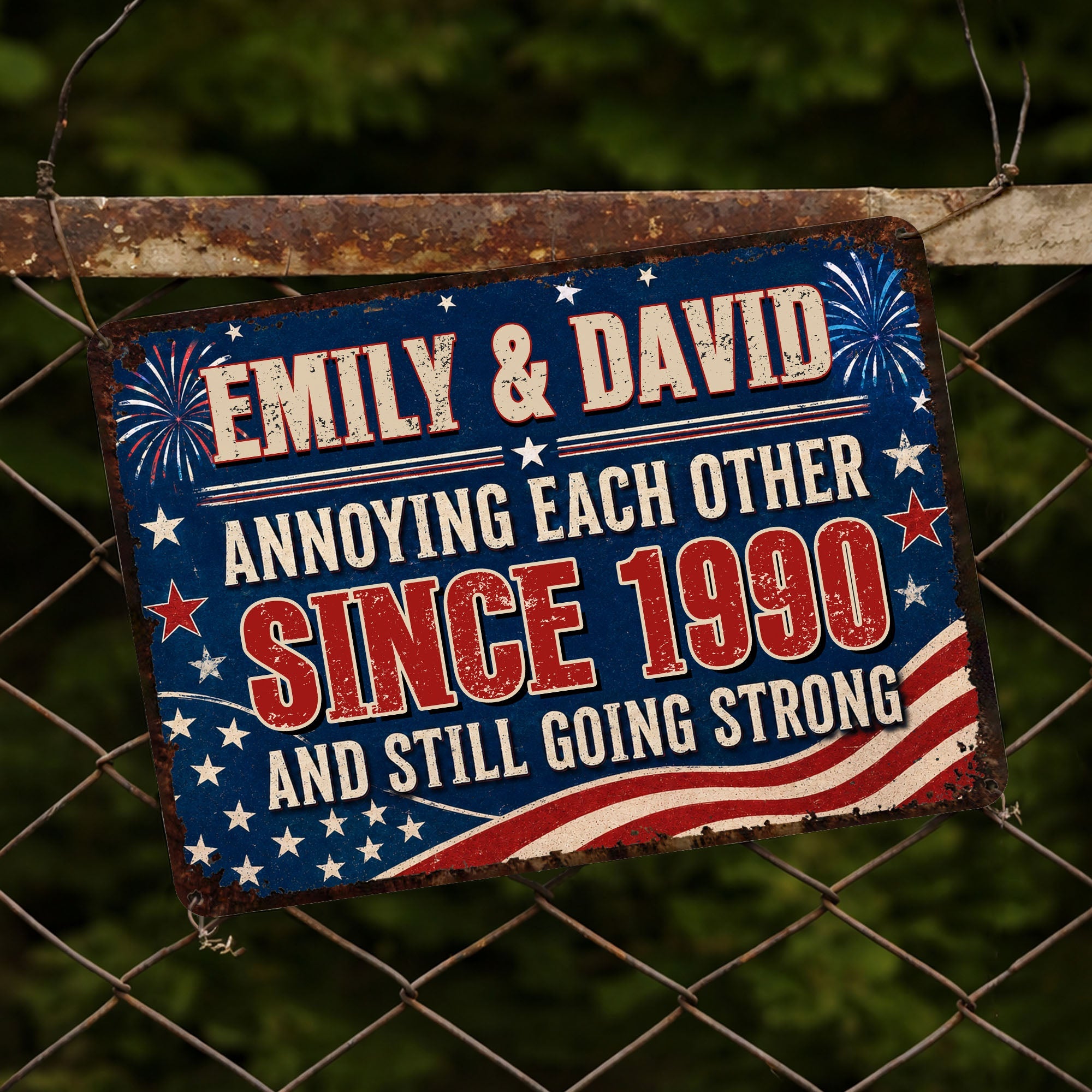 Personalized Patriotic Metal Sign Custom Name Gift for Couple Metal Sign GradoCreations