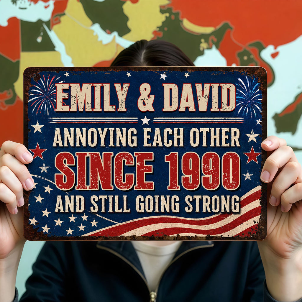 Personalized Patriotic Metal Sign Custom Name Gift for Couple Metal Sign GradoCreations