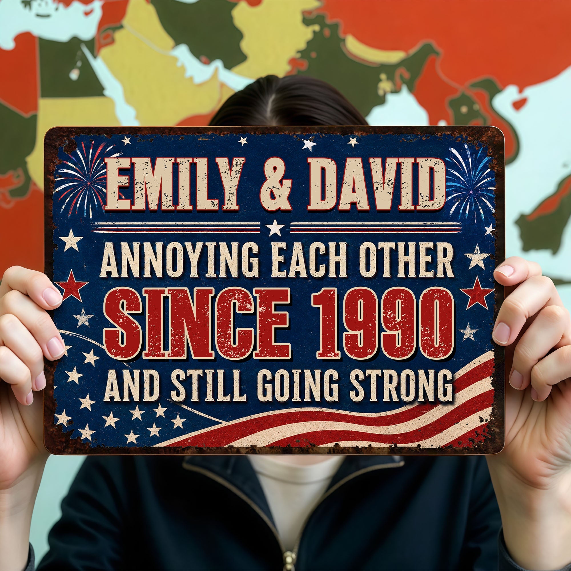 Personalized Patriotic Metal Sign Custom Name Gift for Couple Metal Sign GradoCreations