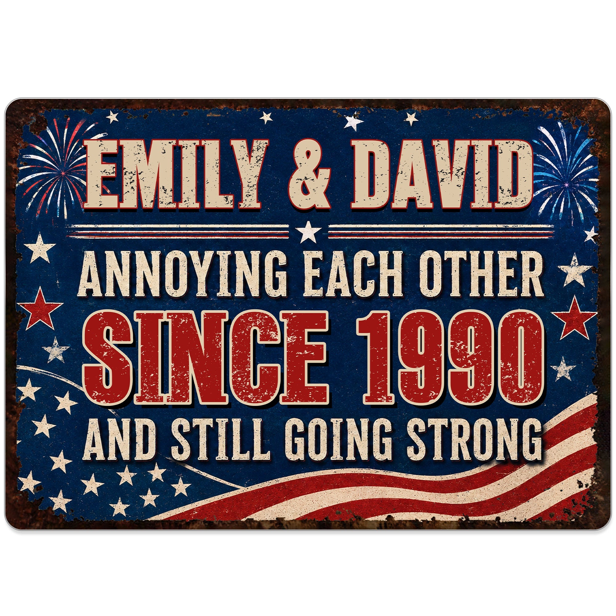 Personalized Patriotic Metal Sign Custom Name Gift for Couple Metal Sign GradoCreations