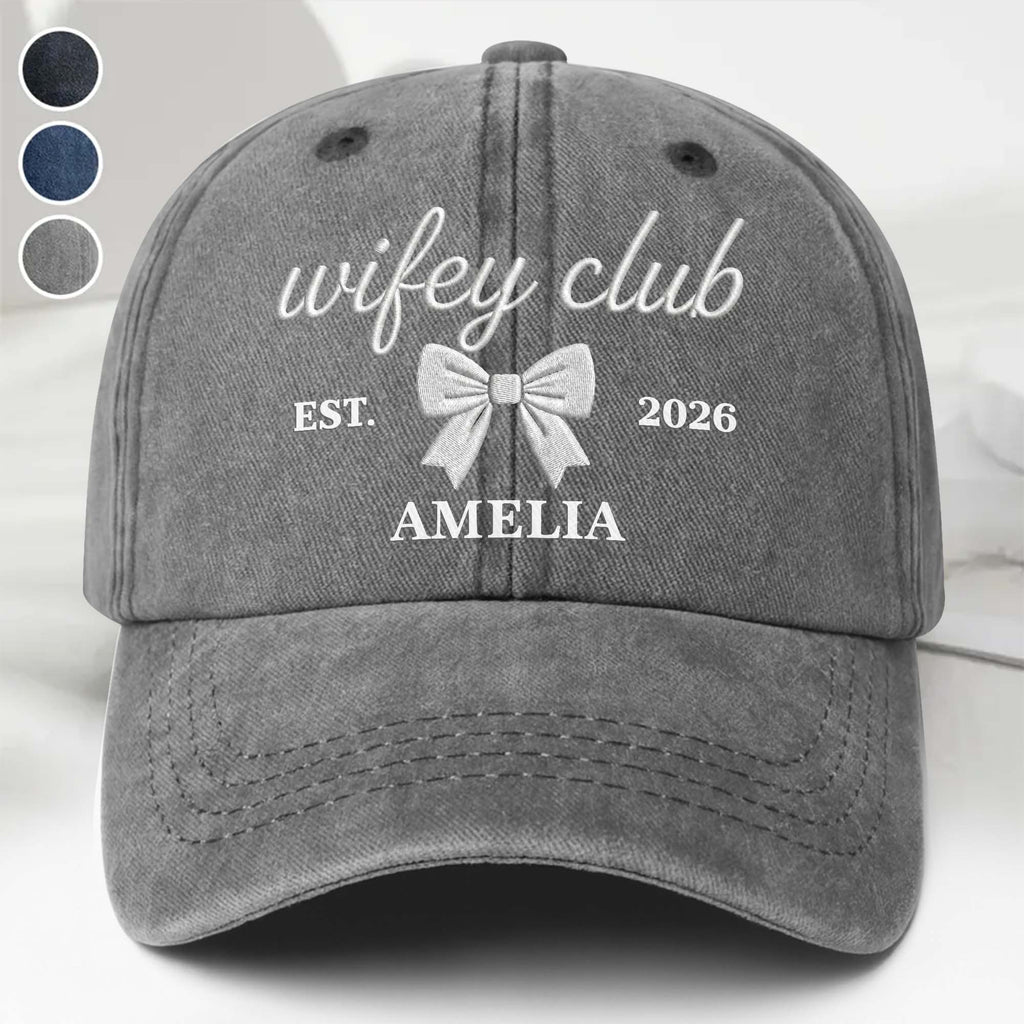 Personalized Washed Denim Cap Custom Name Gift for Wifey Washed Denim Cap GradoCreations