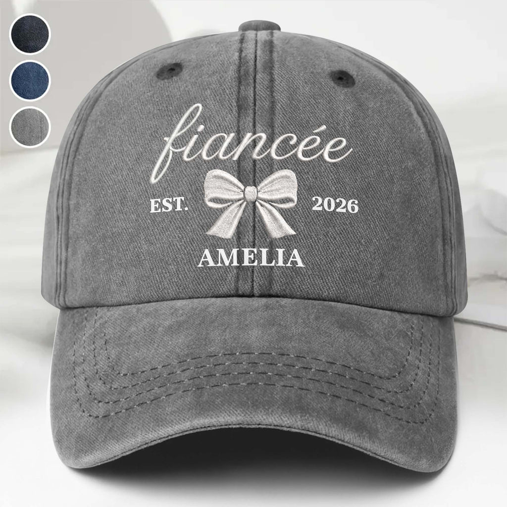 Personalized Washed Denim Cap with Custom Name for Fiancée Washed Denim Cap GradoCreations