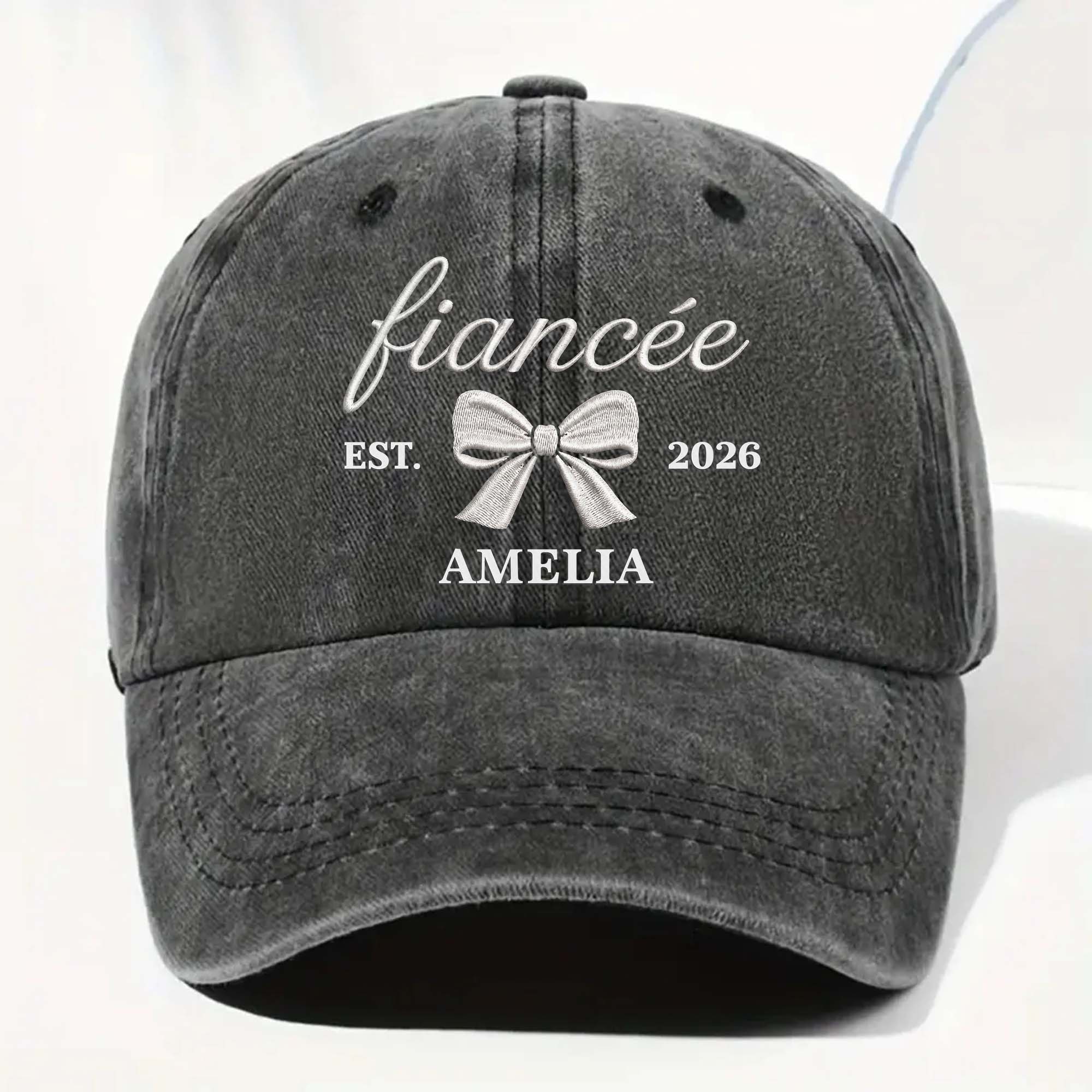 Personalized Washed Denim Cap with Custom Name for Fiancée Washed Denim Cap GradoCreations