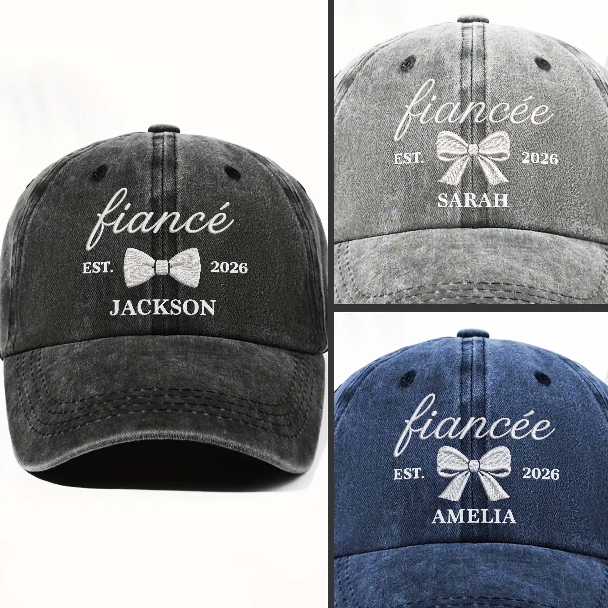 Personalized Washed Denim Cap with Custom Name for Fiancée Washed Denim Cap GradoCreations