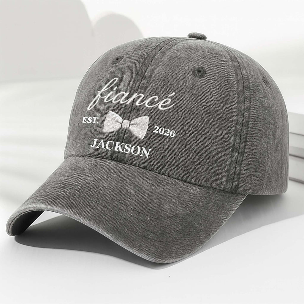 Personalized Washed Denim Cap with Custom Name for Fiancée Washed Denim Cap GradoCreations