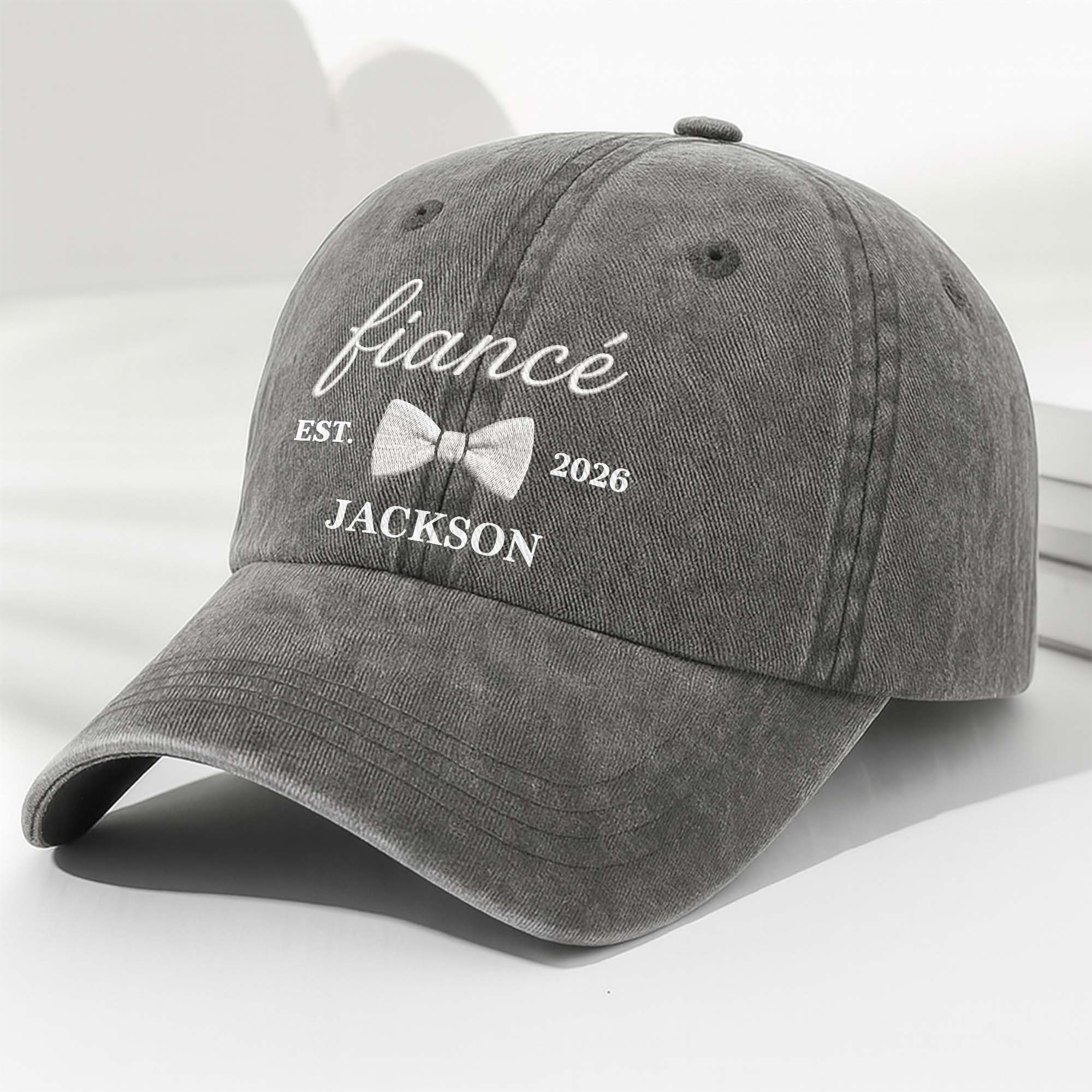 Personalized Washed Denim Cap with Custom Name for Fiancée Washed Denim Cap GradoCreations