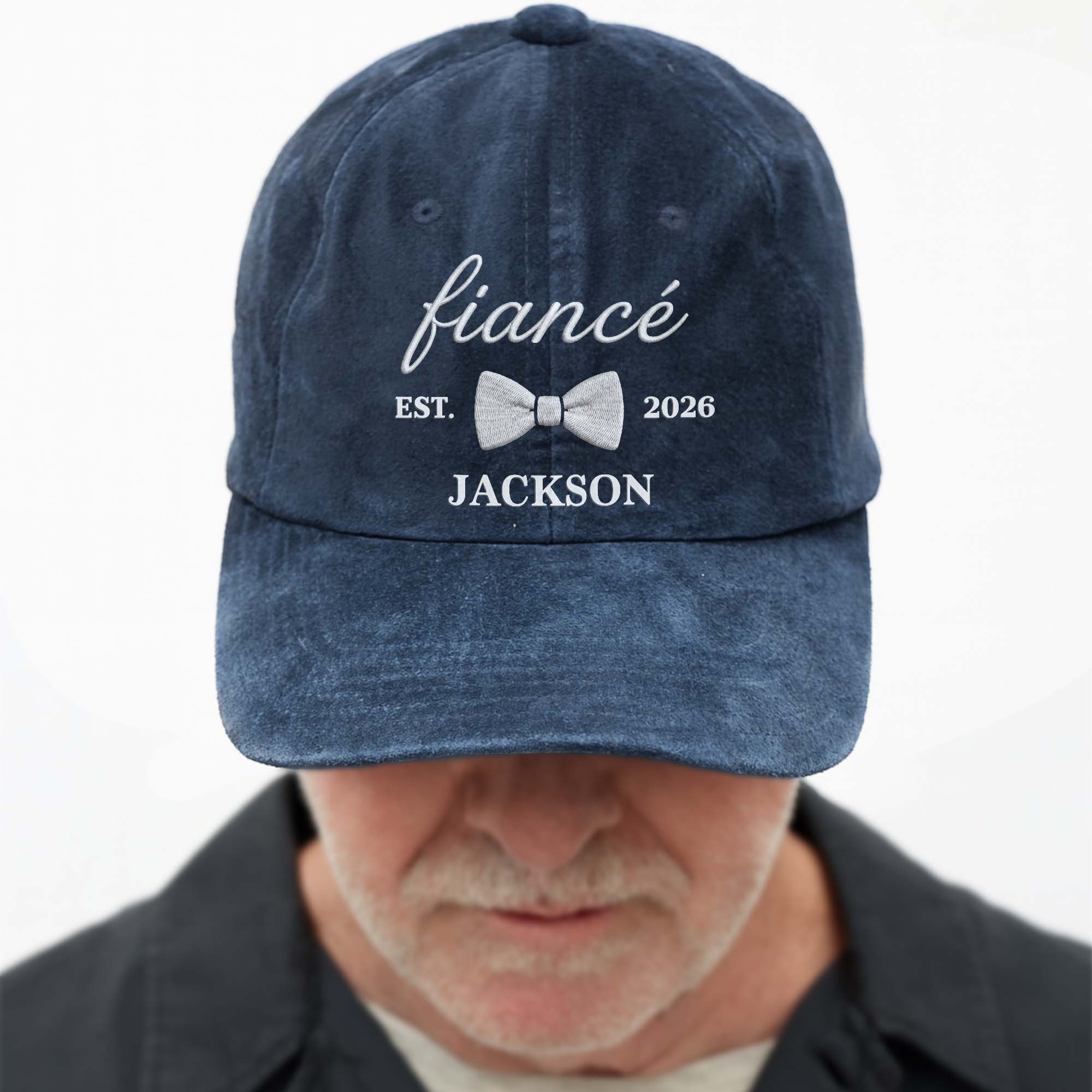 Personalized Washed Denim Cap with Custom Name for Fiancée Washed Denim Cap GradoCreations