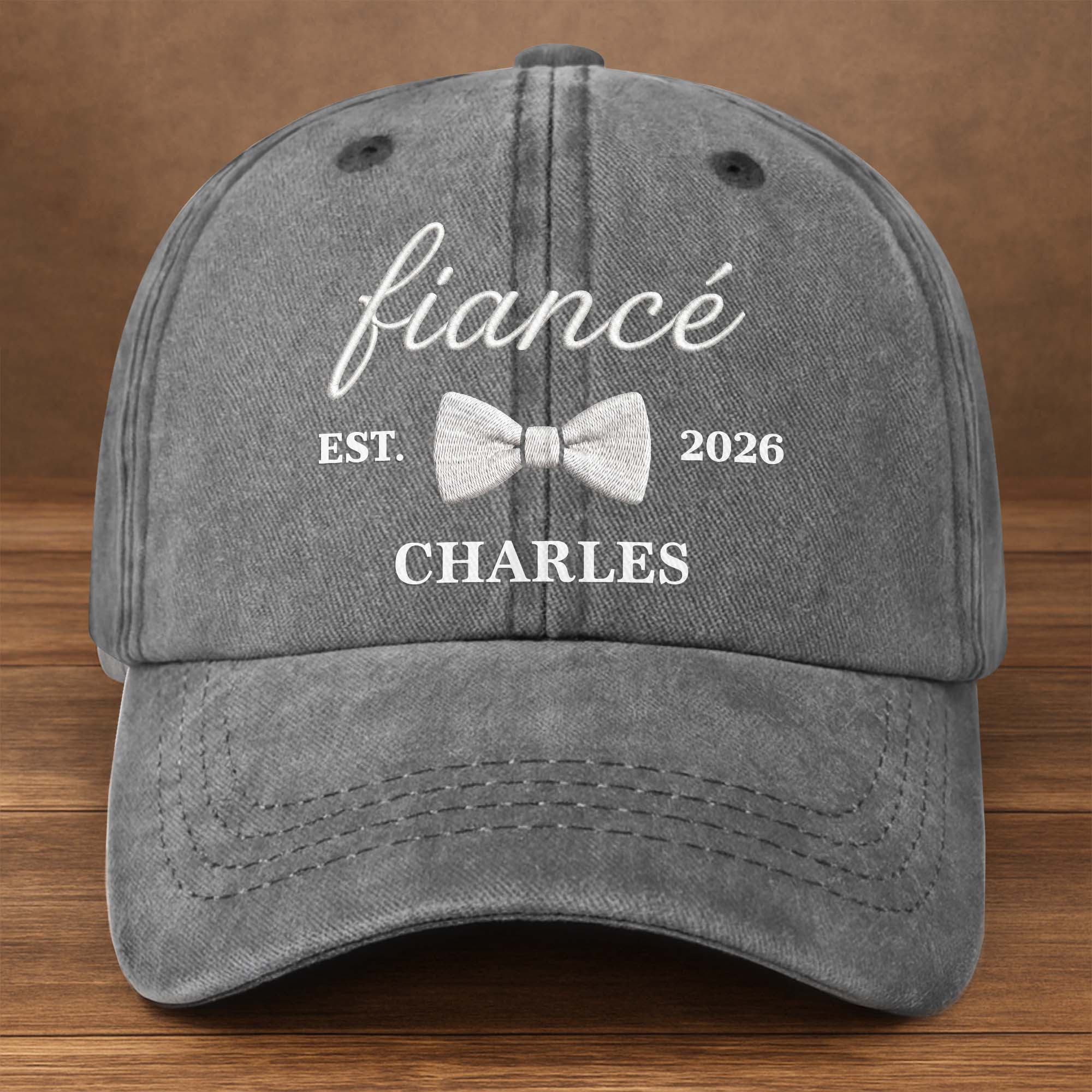 Personalized Washed Denim Cap with Custom Name for Fiancée Washed Denim Cap GradoCreations