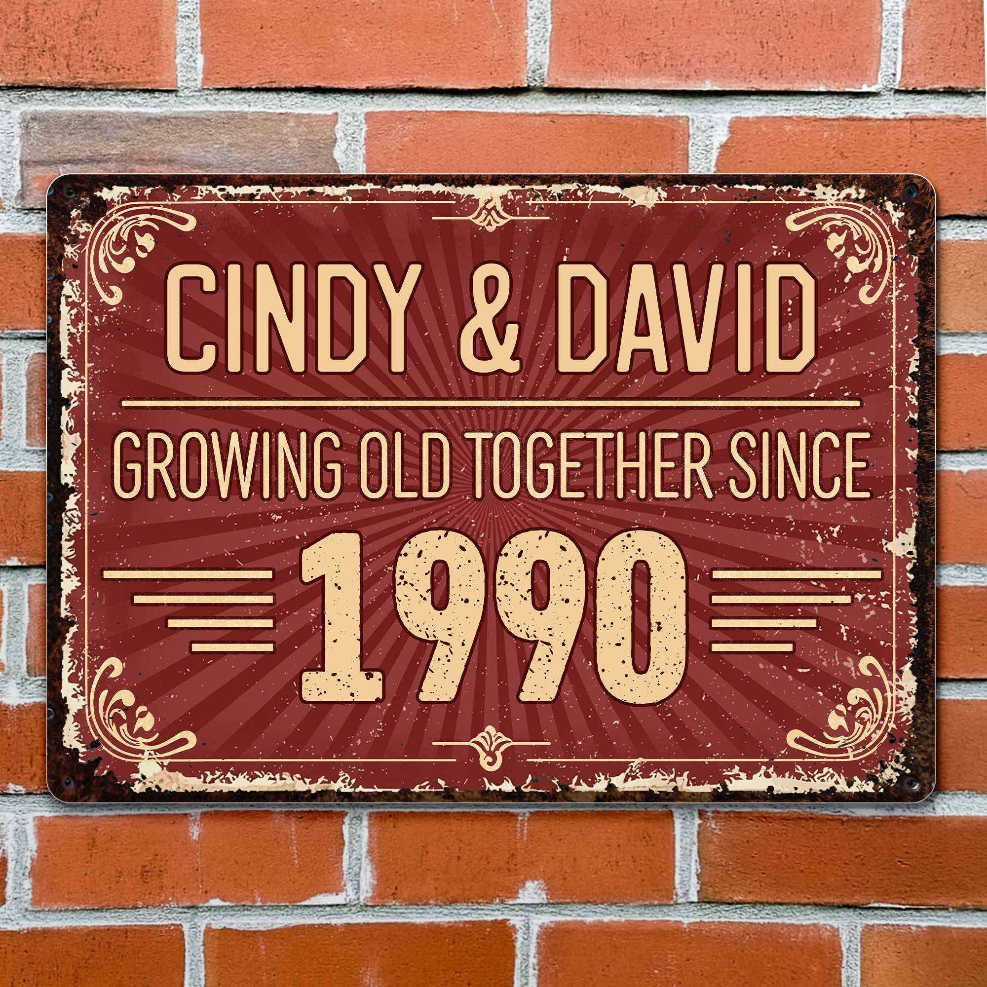 Personalized Vintage Sunburst Floral Metal Sign Custom Name Gift for Couples Metal Sign GradoCreations