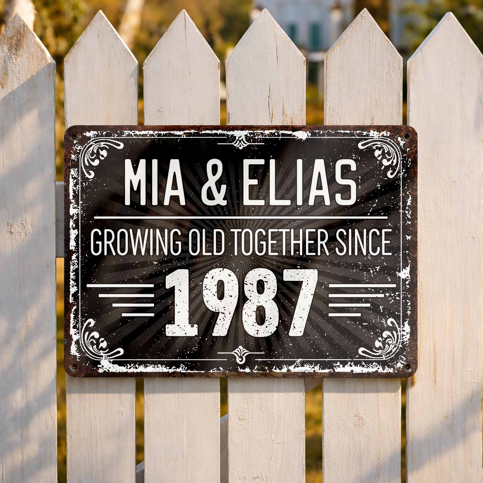 Personalized Vintage Sunburst Floral Metal Sign Custom Name Gift for Couples Metal Sign GradoCreations
