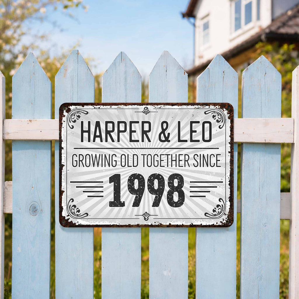 Personalized Vintage Sunburst Floral Metal Sign Custom Name Gift for Couples Metal Sign GradoCreations