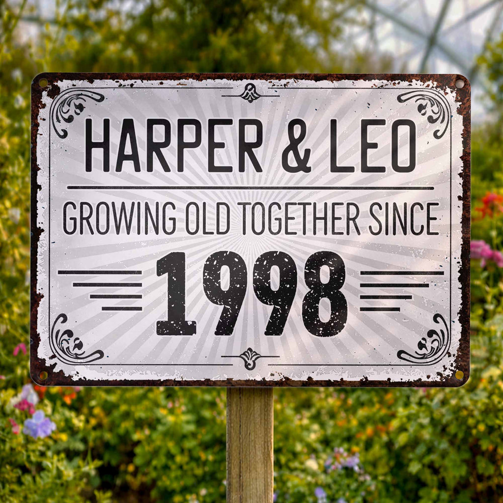 Personalized Vintage Sunburst Floral Metal Sign Custom Name Gift for Couples Metal Sign GradoCreations