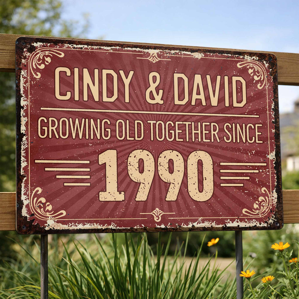Personalized Vintage Sunburst Floral Metal Sign Custom Name Gift for Couples Metal Sign GradoCreations