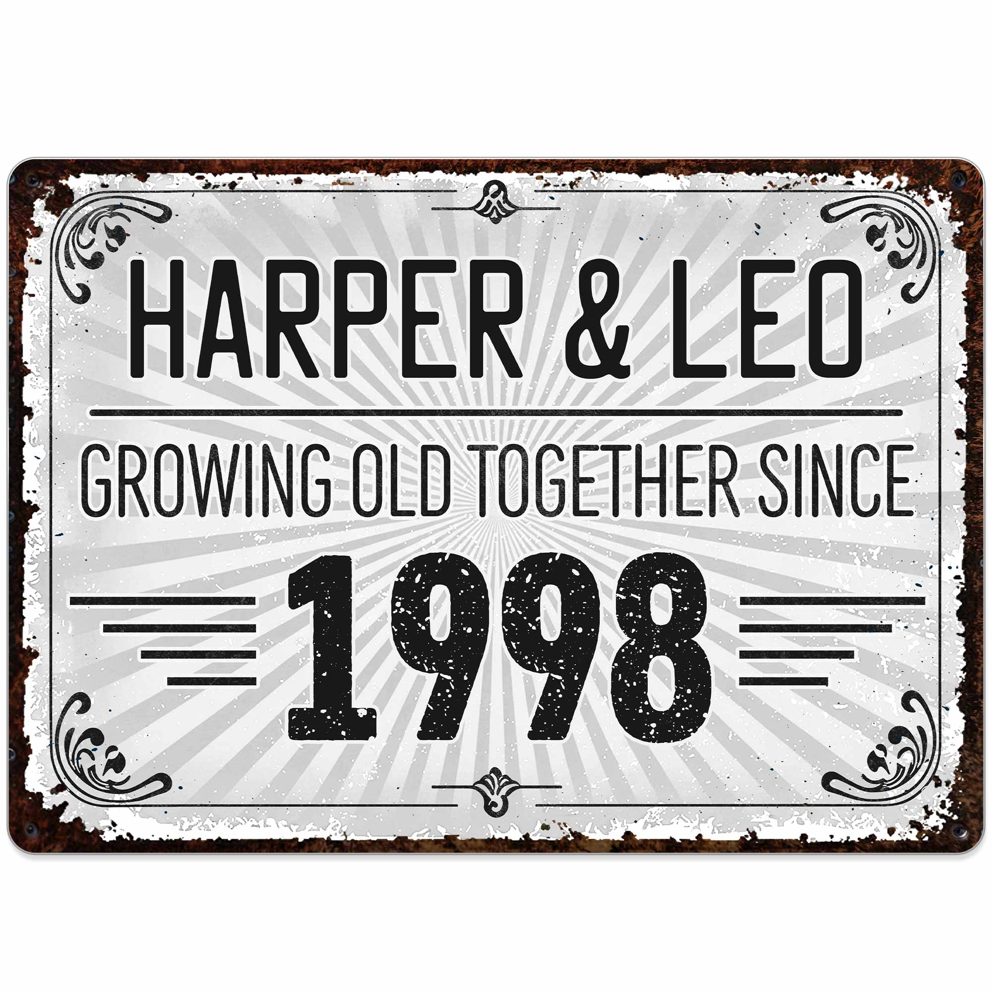 Personalized Vintage Sunburst Floral Metal Sign Custom Name Gift for Couples Metal Sign GradoCreations