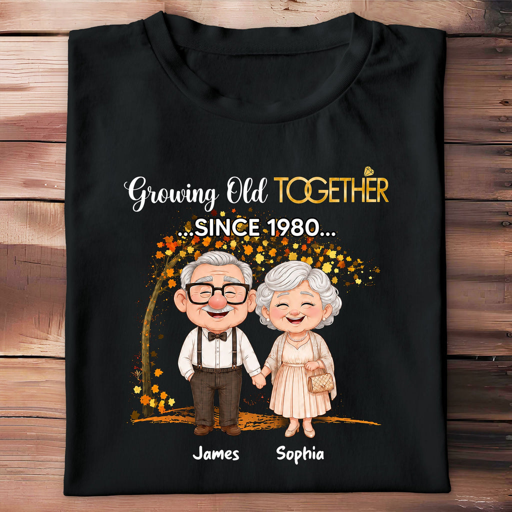 Personalized Old Couple T-shirt & Hoodie Gift for Anniversary with Autumn Tree Shirt GradoCreations