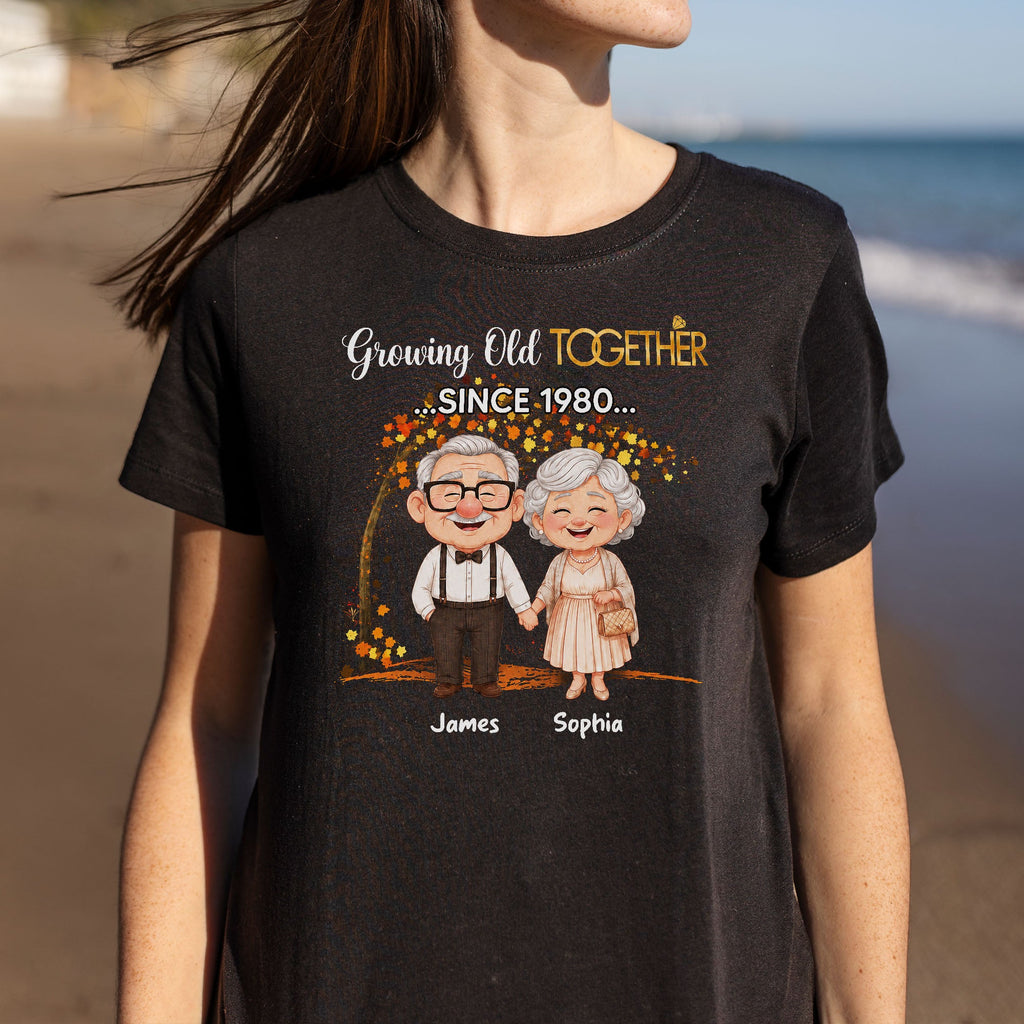 Personalized Old Couple T-shirt & Hoodie Gift for Anniversary with Autumn Tree Shirt GradoCreations