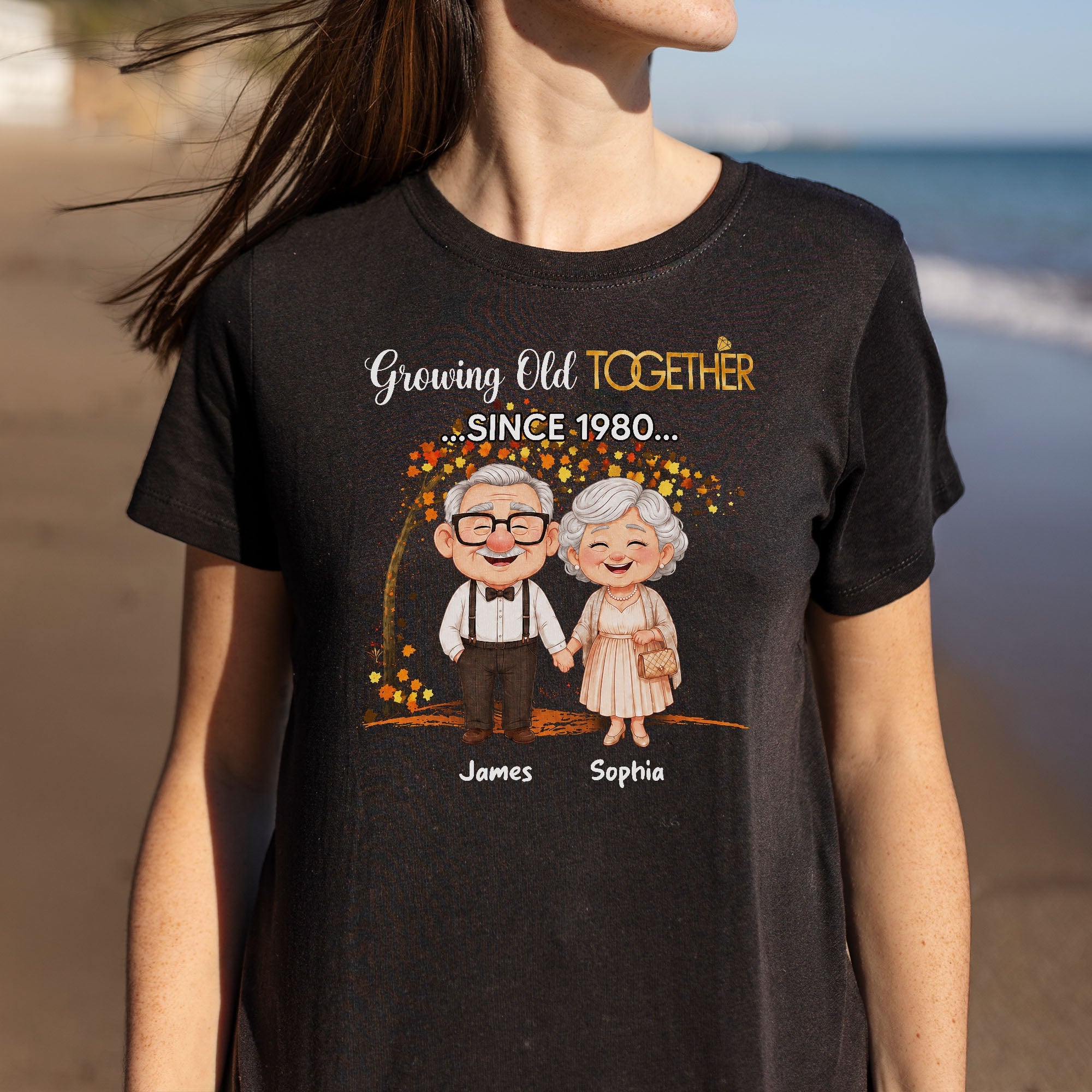 Personalized Old Couple T-shirt & Hoodie Gift for Anniversary with Autumn Tree Shirt GradoCreations