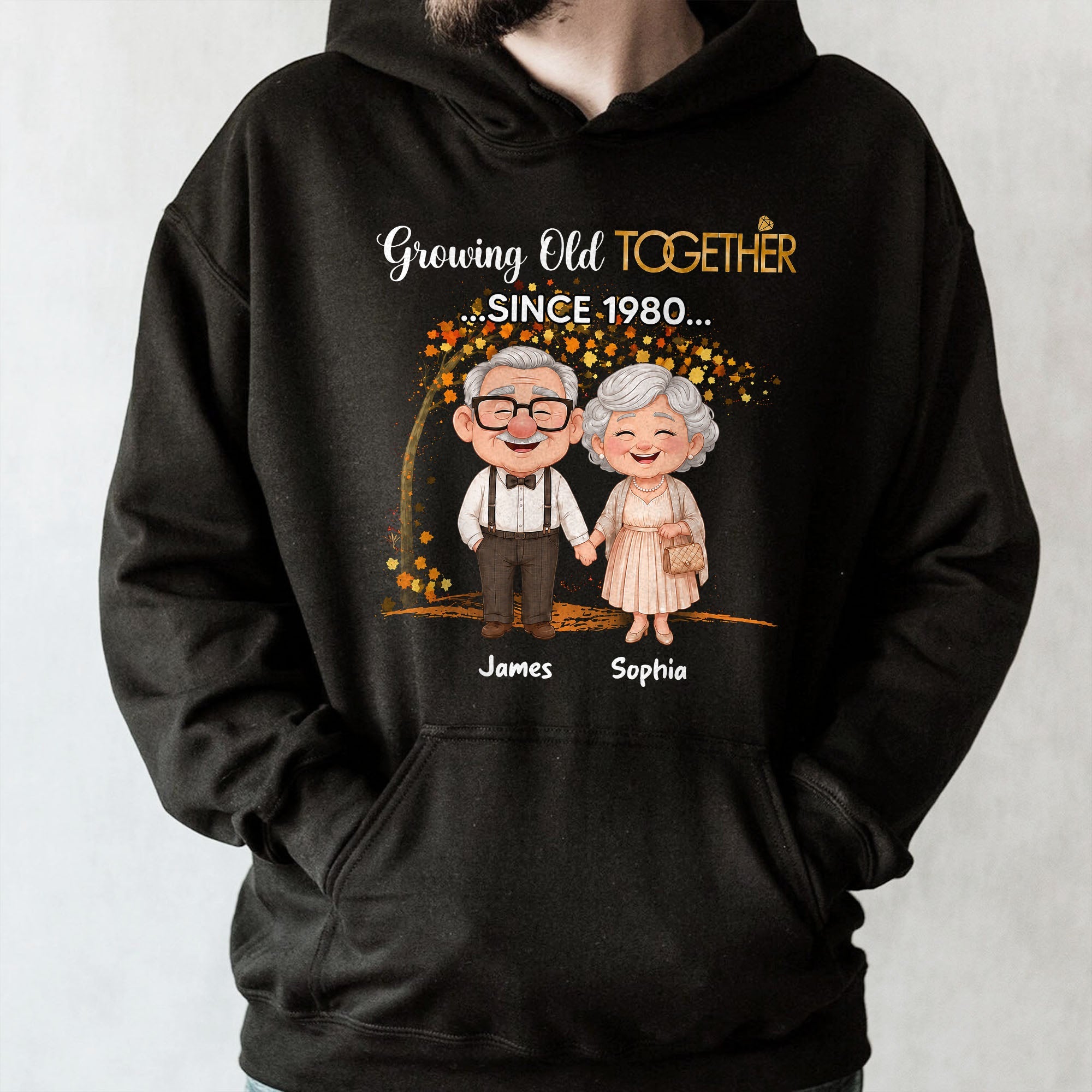 Personalized Old Couple T-shirt & Hoodie Gift for Anniversary with Autumn Tree Shirt GradoCreations