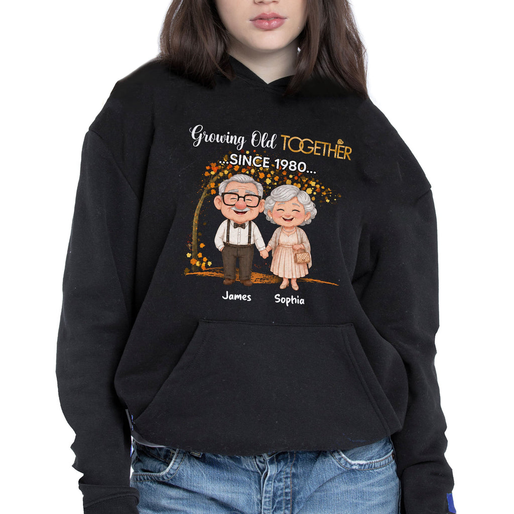 Personalized Old Couple T-shirt & Hoodie Gift for Anniversary with Autumn Tree Shirt GradoCreations
