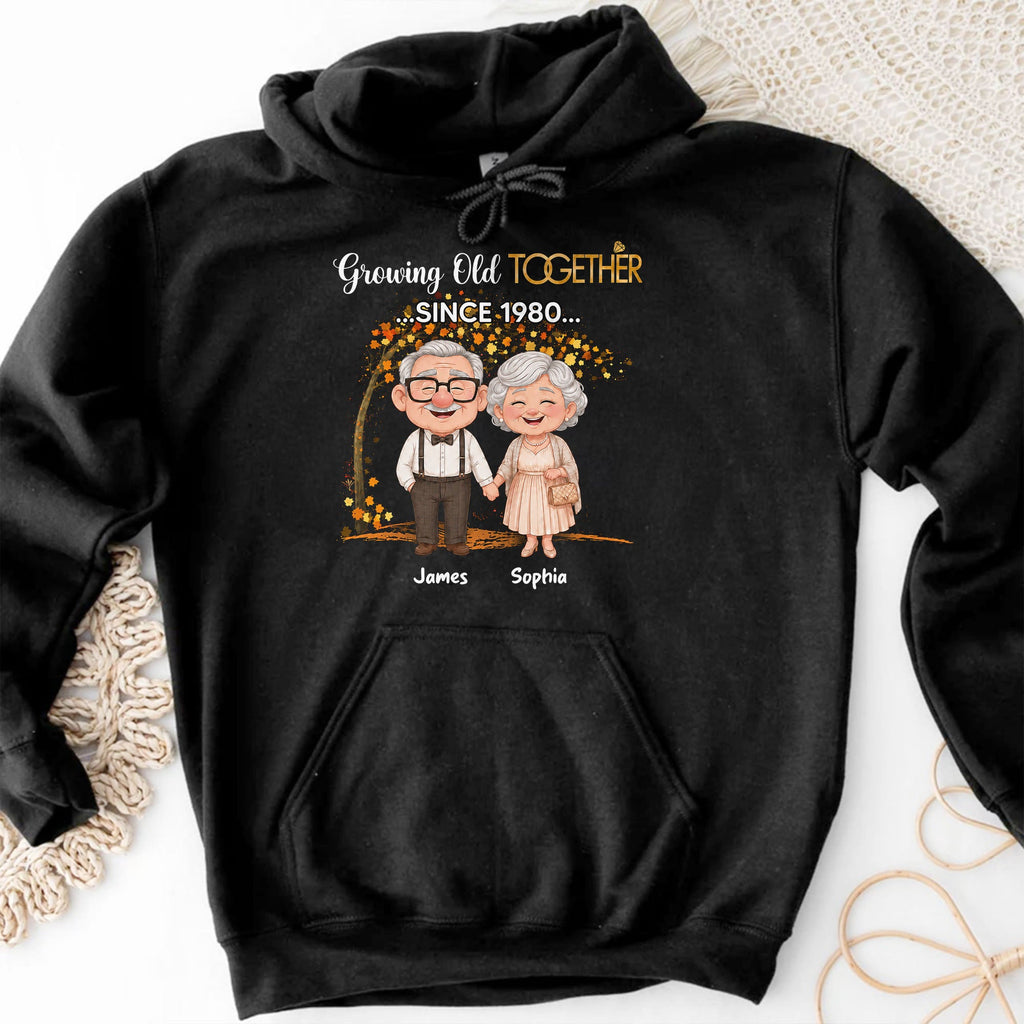 Personalized Old Couple T-shirt & Hoodie Gift for Anniversary with Autumn Tree Shirt GradoCreations