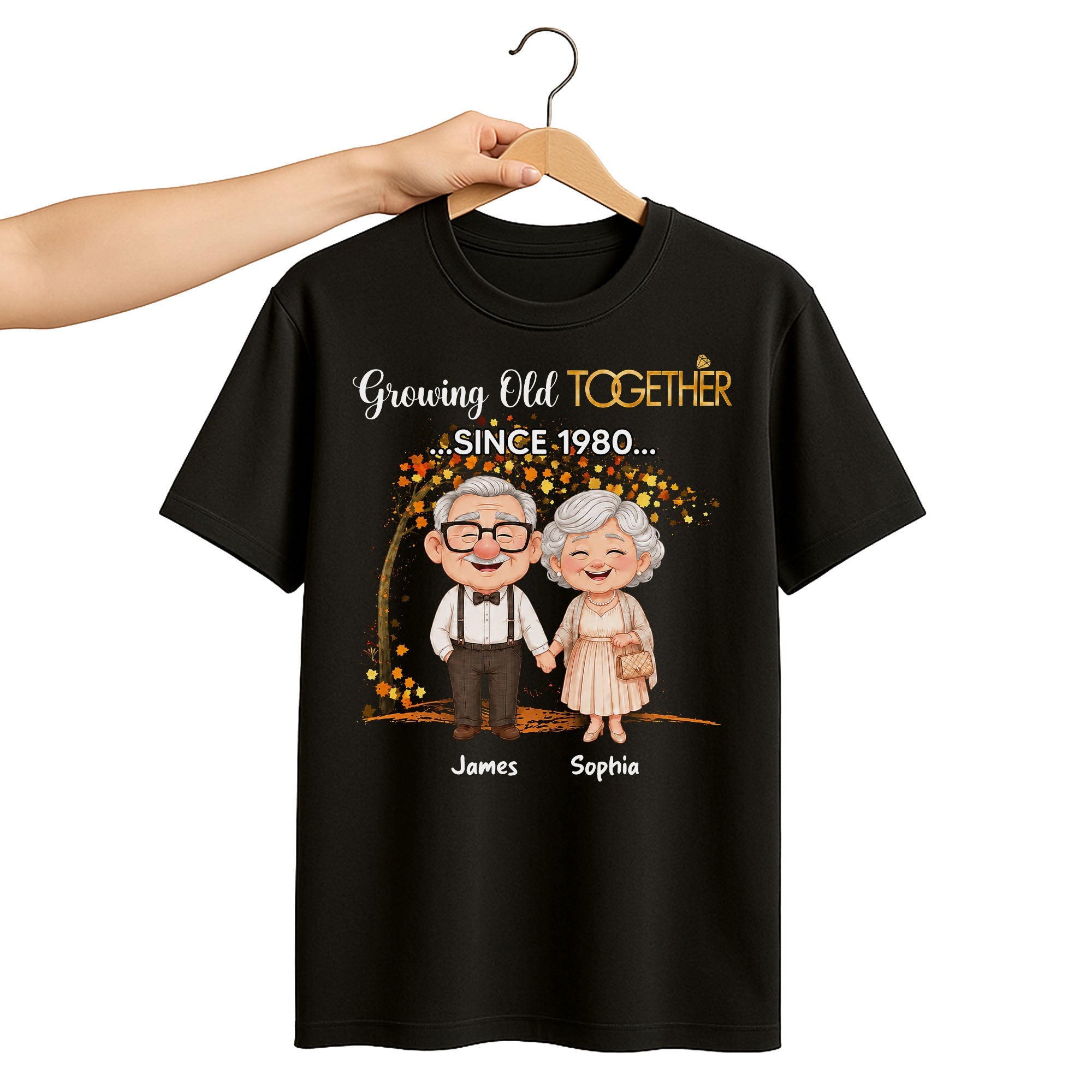 Personalized Old Couple T-shirt & Hoodie Gift for Anniversary with Autumn Tree Shirt GradoCreations