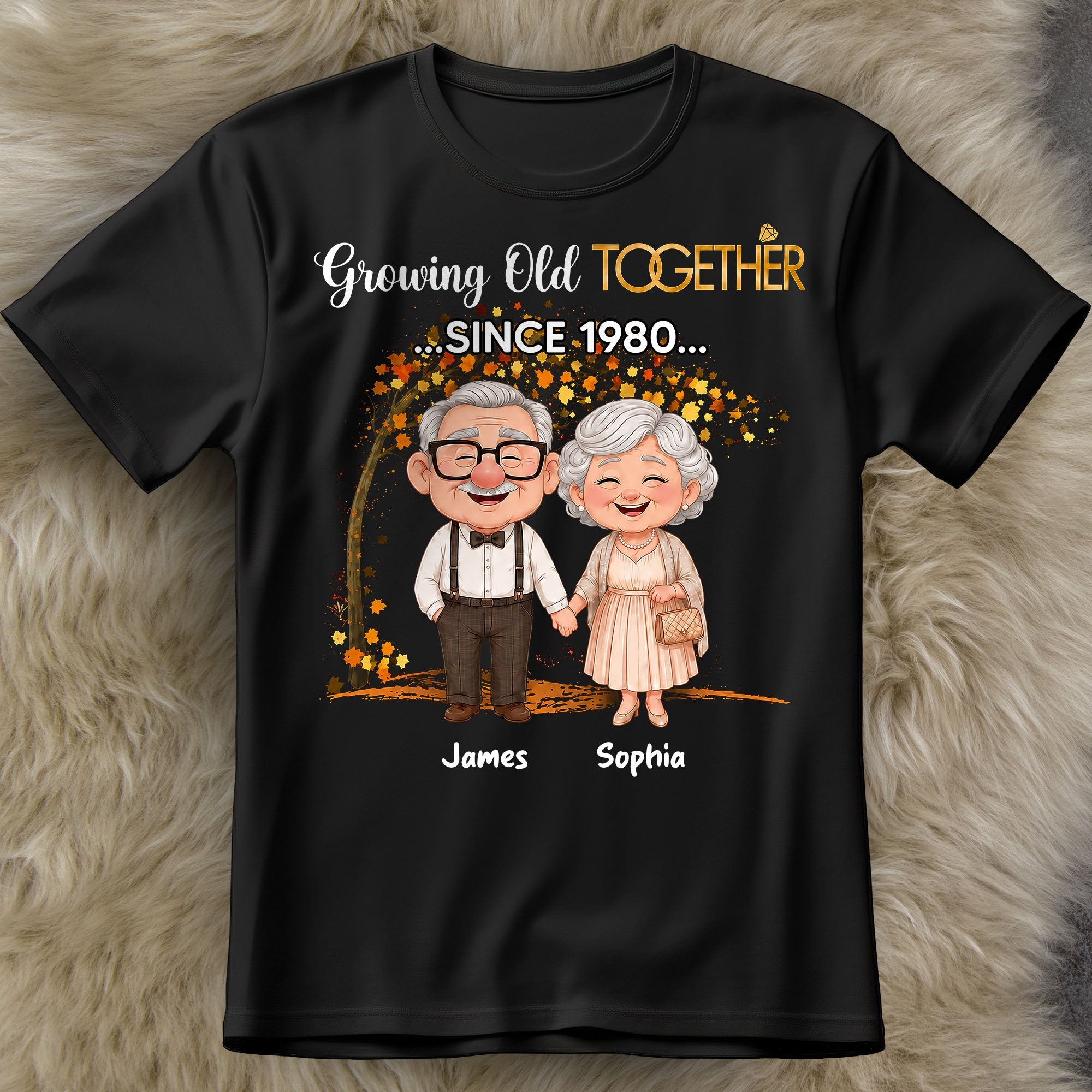 Personalized Old Couple T-shirt & Hoodie Gift for Anniversary with Autumn Tree Shirt GradoCreations
