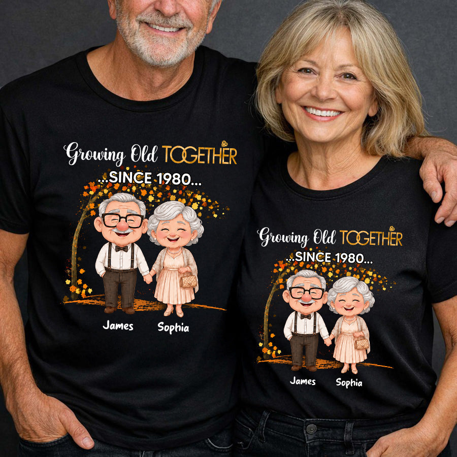 Personalized Old Couple T-shirt & Hoodie Gift for Anniversary with Autumn Tree Shirt GradoCreations