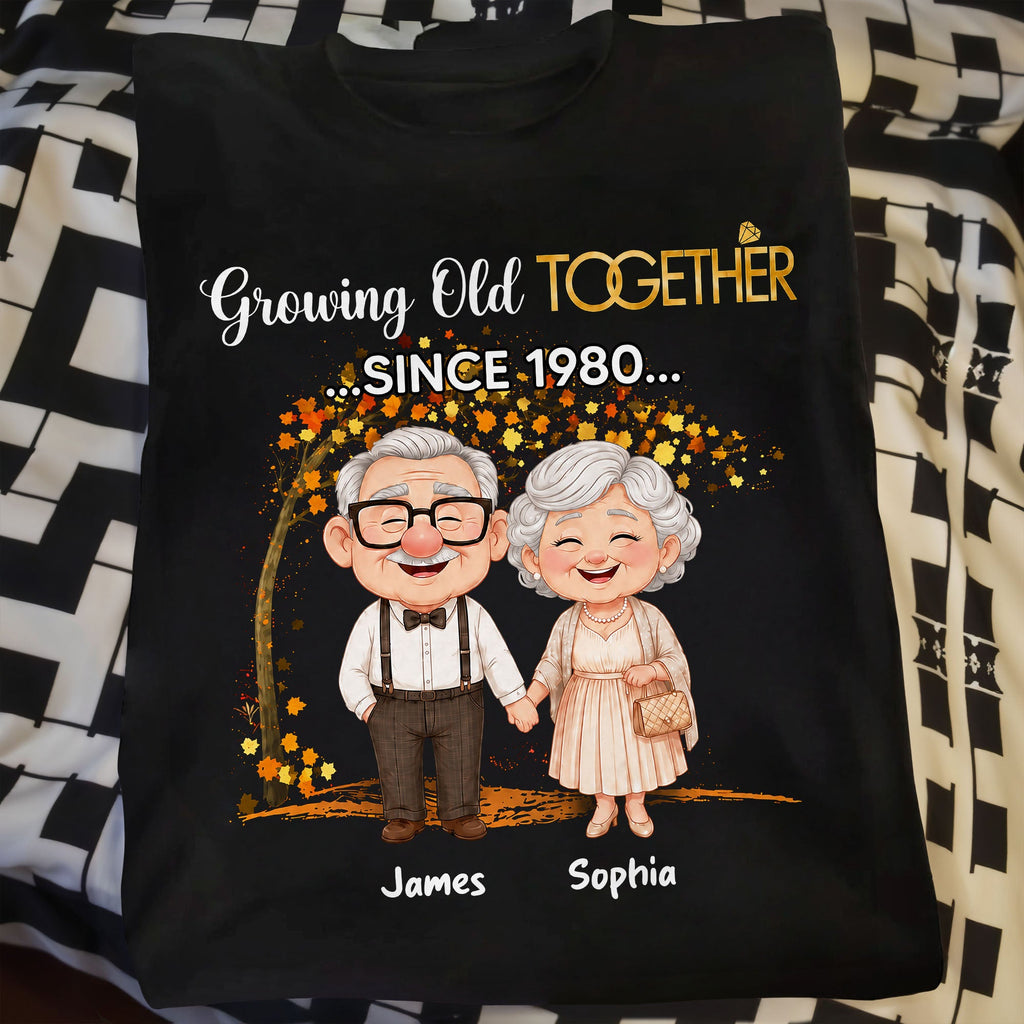 Personalized Old Couple T-shirt & Hoodie Gift for Anniversary with Autumn Tree Shirt GradoCreations