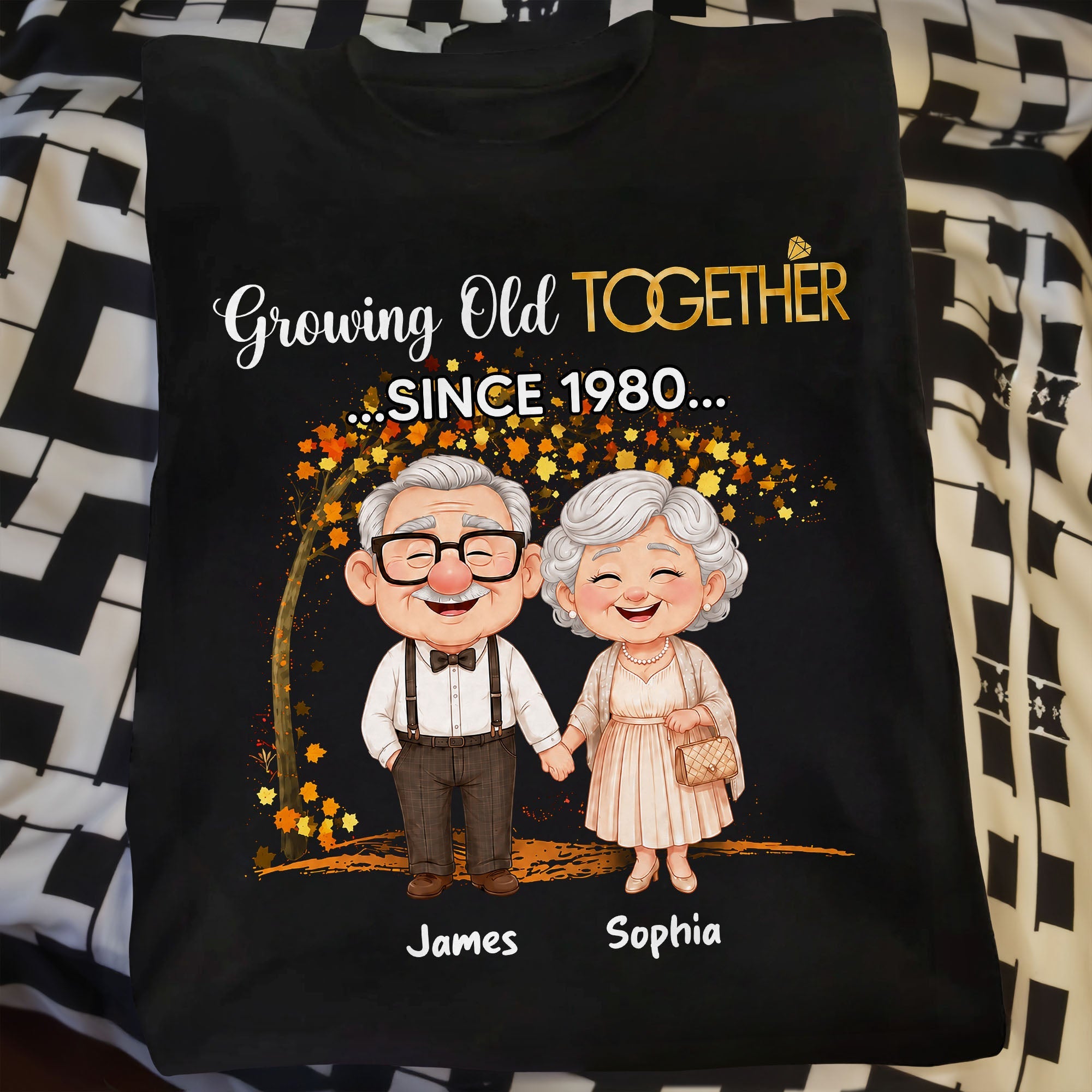 Personalized Old Couple T-shirt & Hoodie Gift for Anniversary with Autumn Tree Shirt GradoCreations