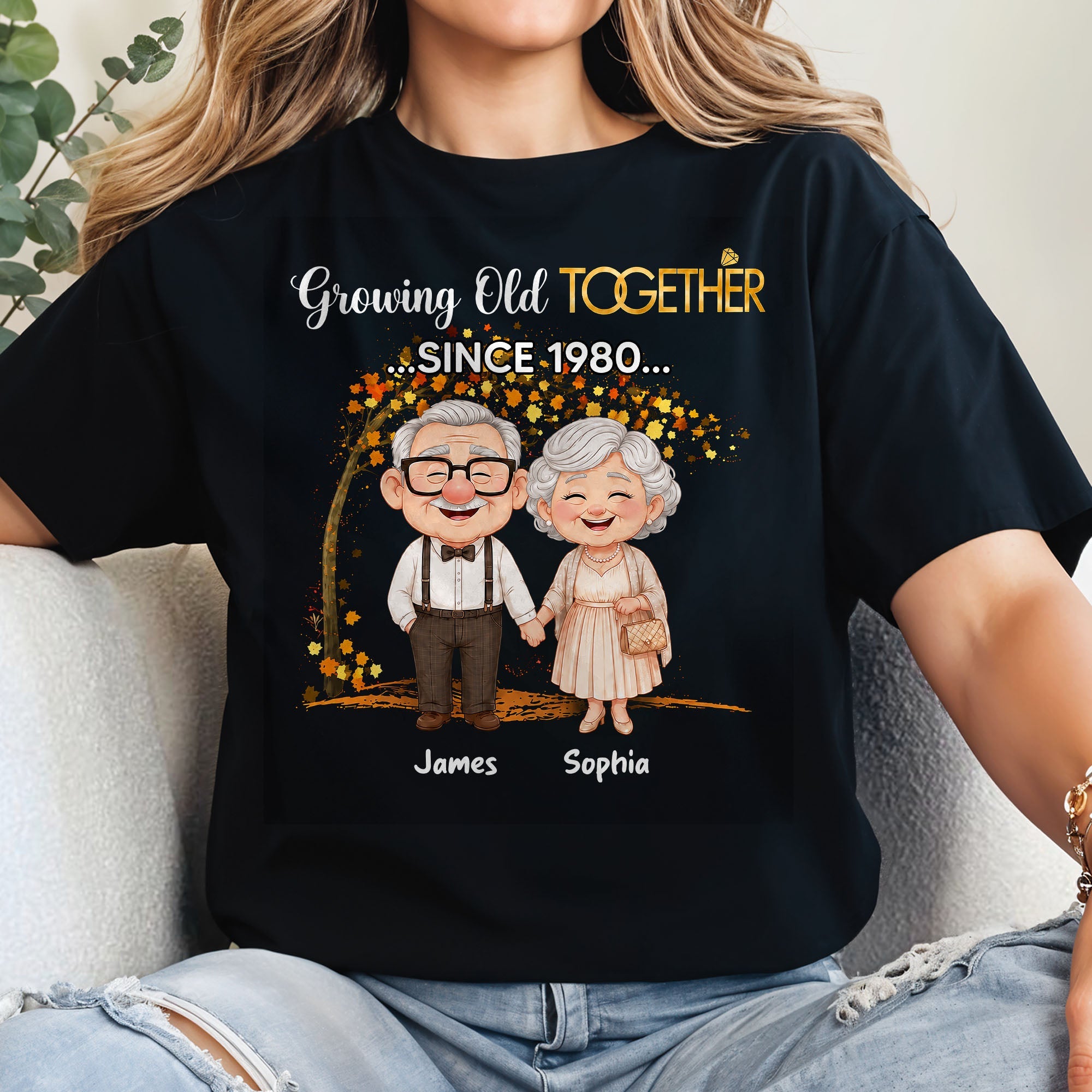 Personalized Old Couple T-shirt & Hoodie Gift for Anniversary with Autumn Tree Shirt GradoCreations