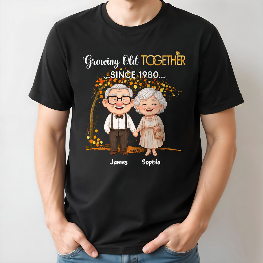 Personalized Old Couple T-shirt & Hoodie Gift for Anniversary with Autumn Tree Shirt GradoCreations