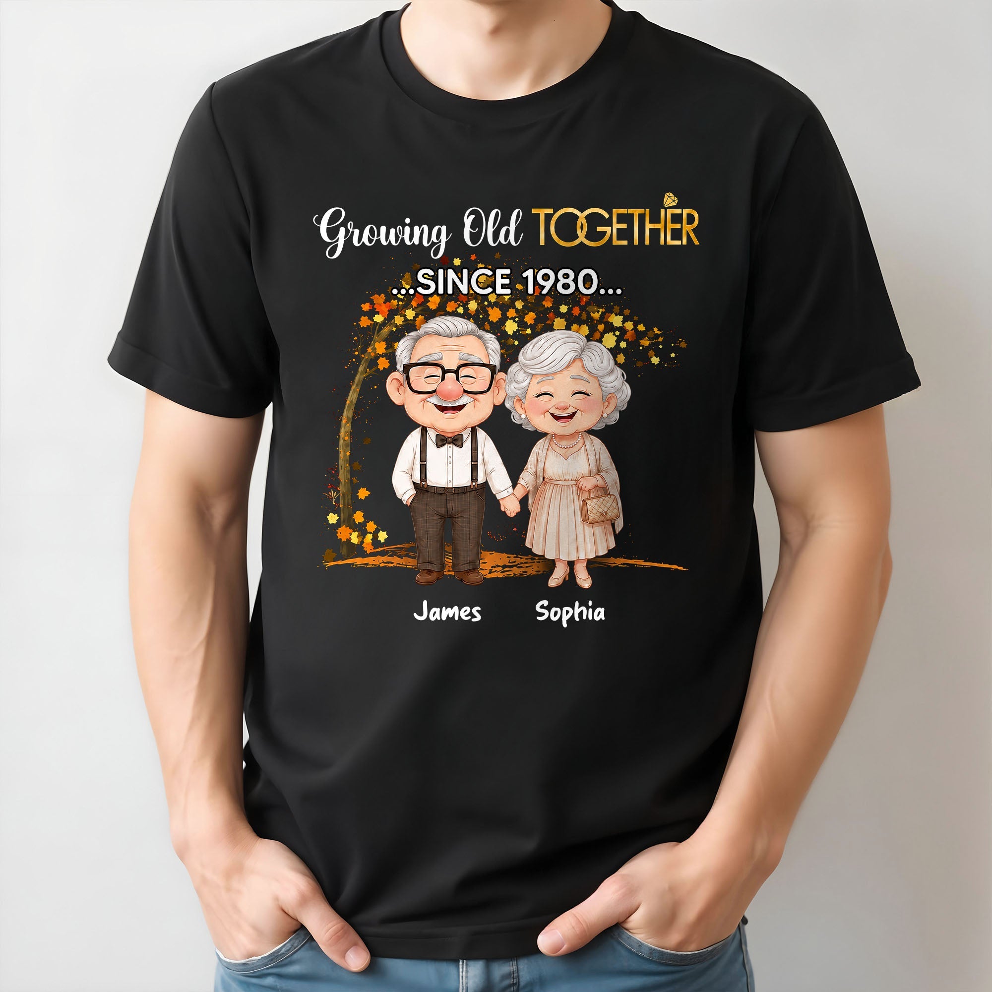 Personalized Old Couple T-shirt & Hoodie Gift for Anniversary with Autumn Tree Shirt GradoCreations