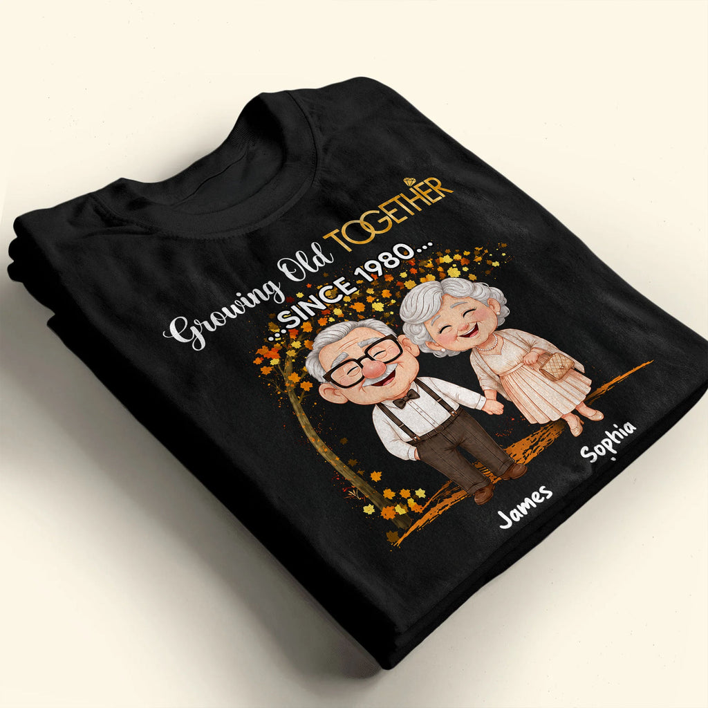 Personalized Old Couple T-shirt & Hoodie Gift for Anniversary with Autumn Tree Shirt GradoCreations