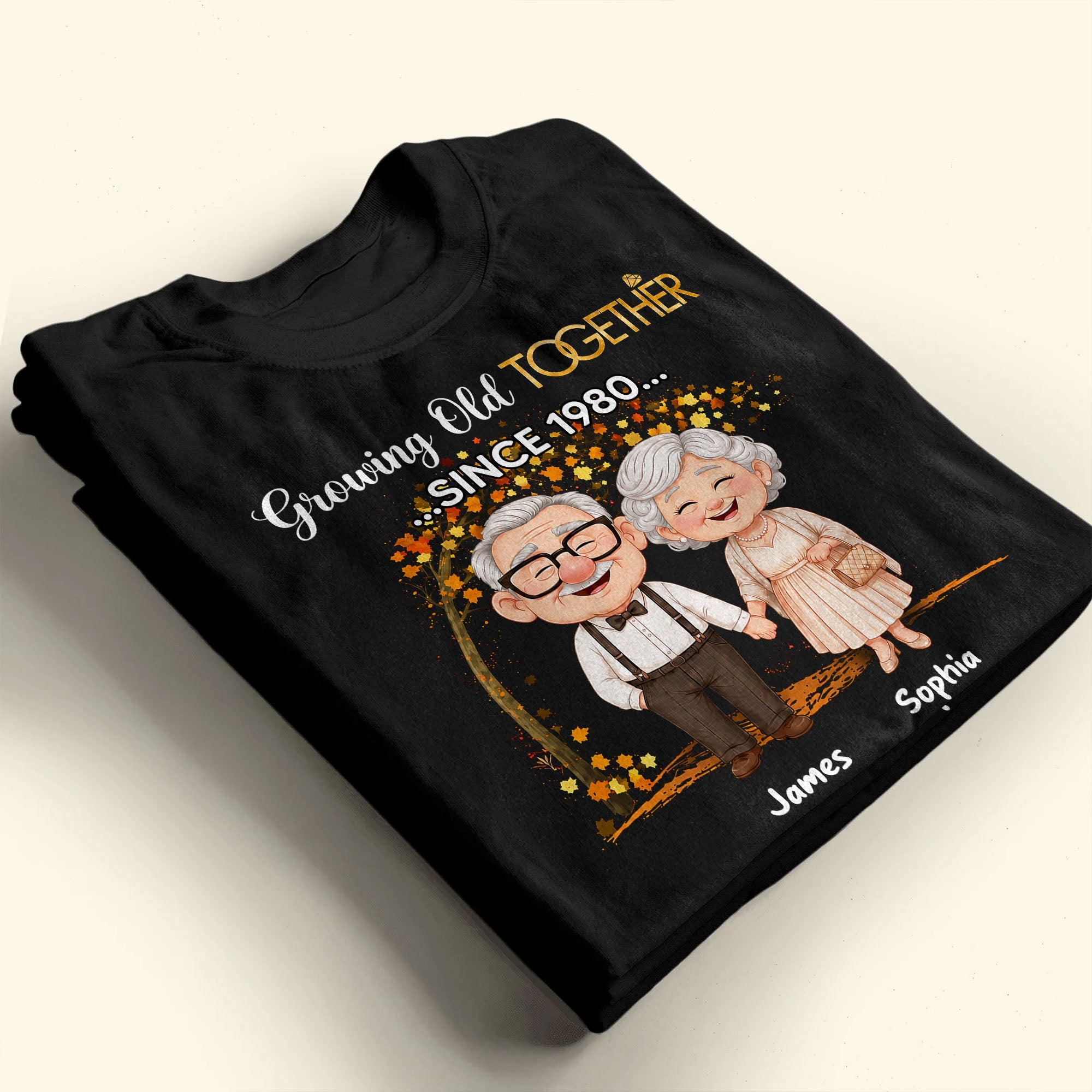 Personalized Old Couple T-shirt & Hoodie Gift for Anniversary with Autumn Tree Shirt GradoCreations