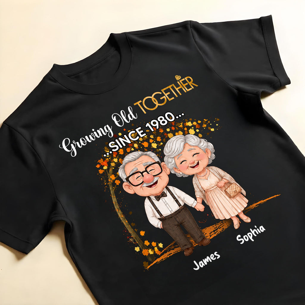 Personalized Old Couple T-shirt & Hoodie Gift for Anniversary with Autumn Tree Shirt GradoCreations