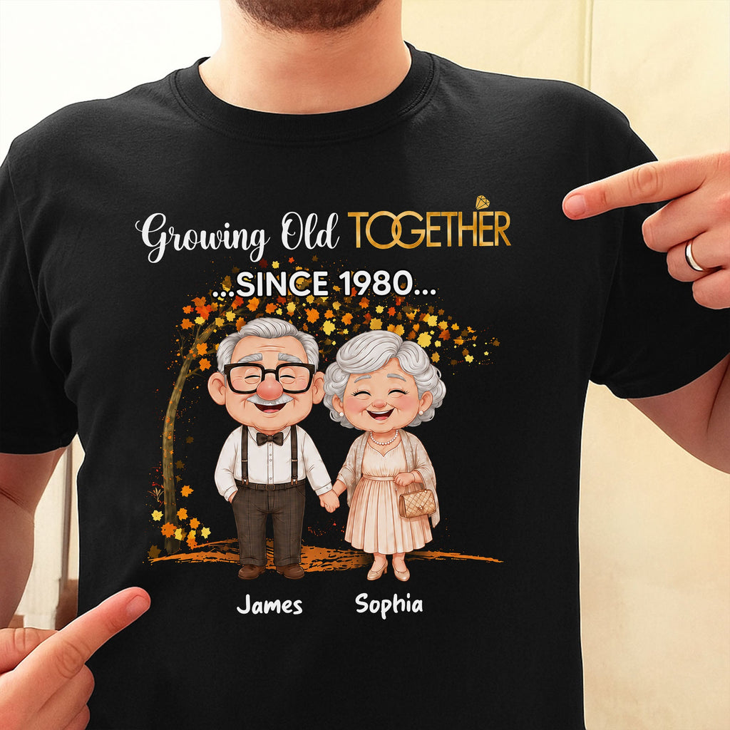 Personalized Old Couple T-shirt & Hoodie Gift for Anniversary with Autumn Tree Shirt GradoCreations