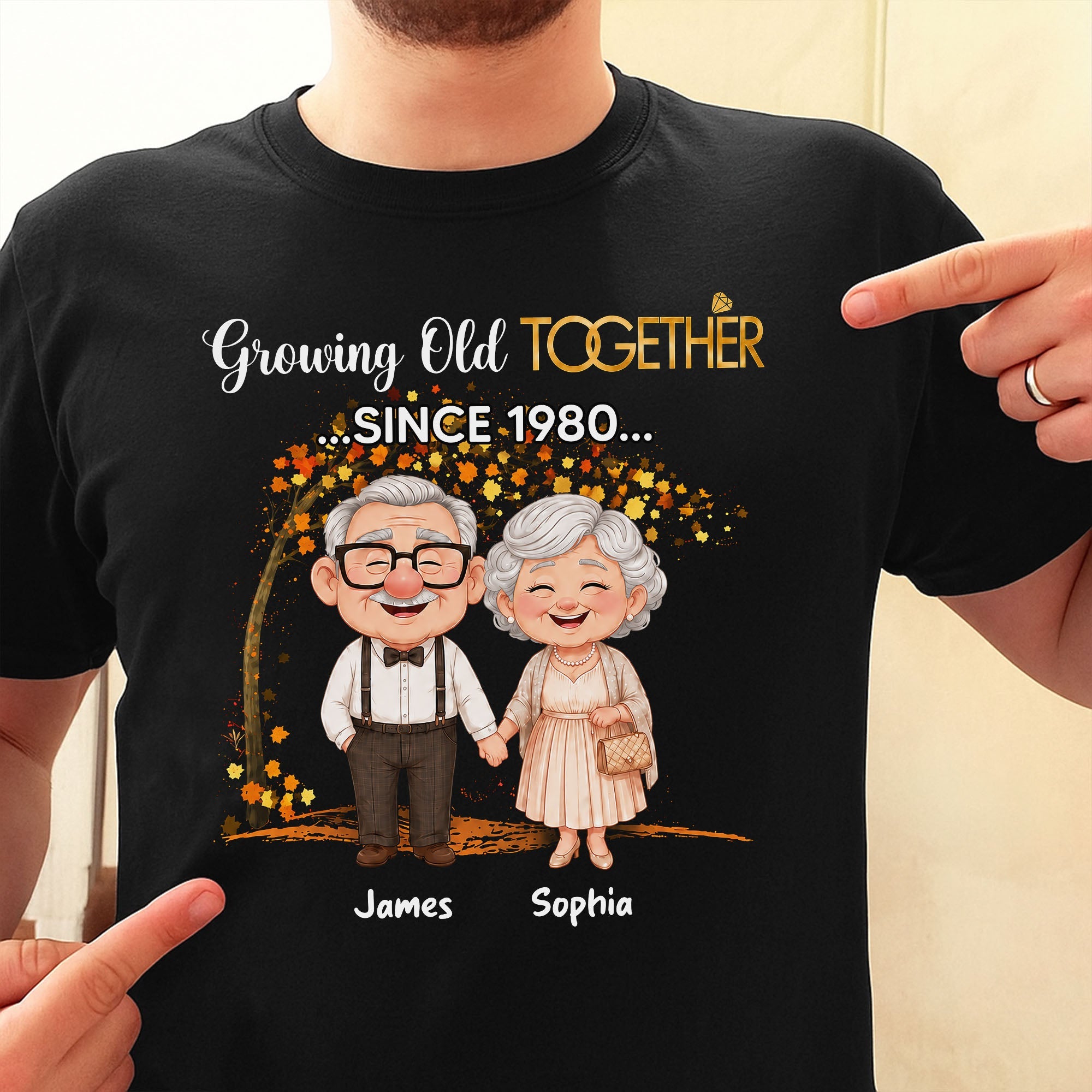 Personalized Old Couple T-shirt & Hoodie Gift for Anniversary with Autumn Tree Shirt GradoCreations
