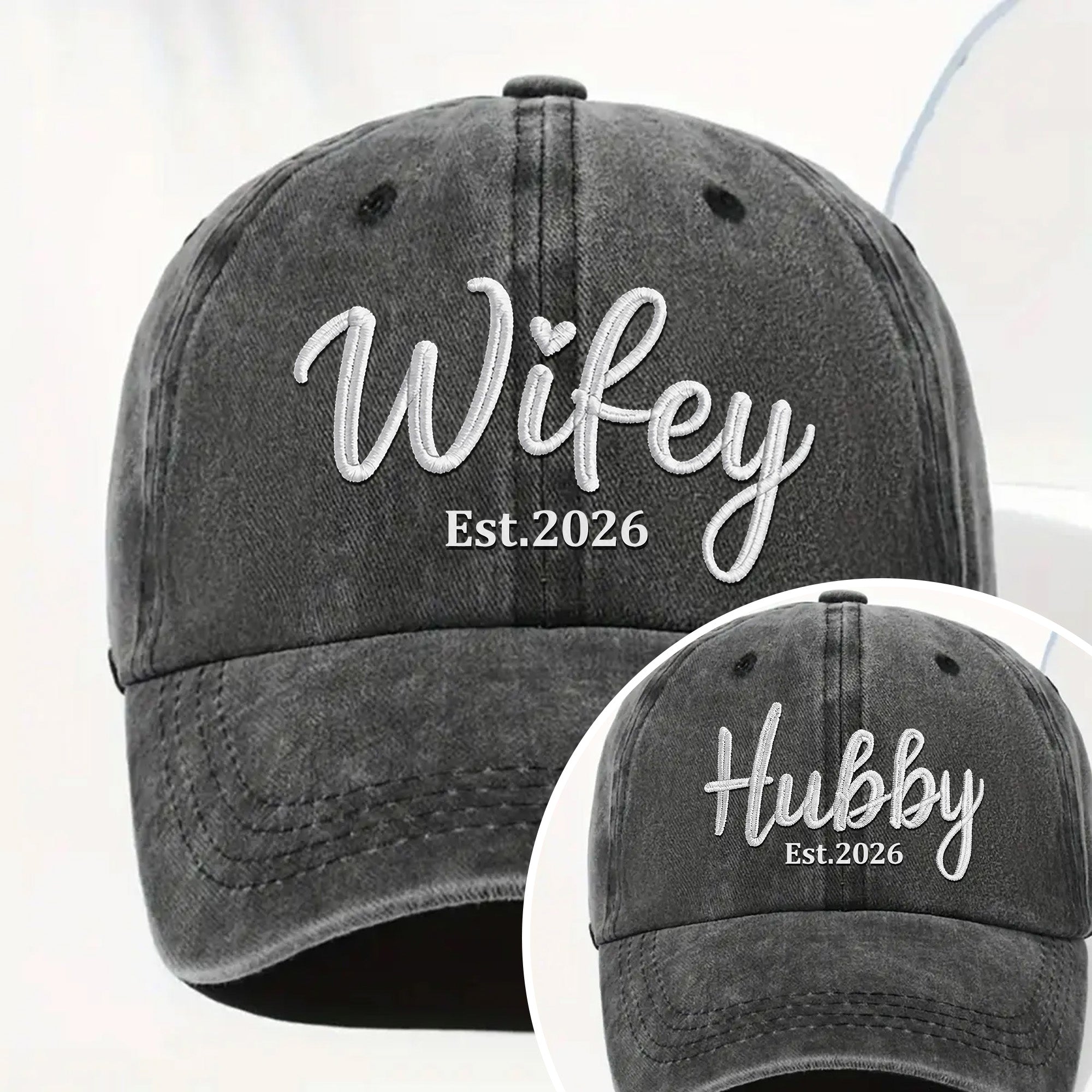 Personalized Washed Denim Cap Customized Heart Text Gift for Couples Washed Denim Cap GradoCreations
