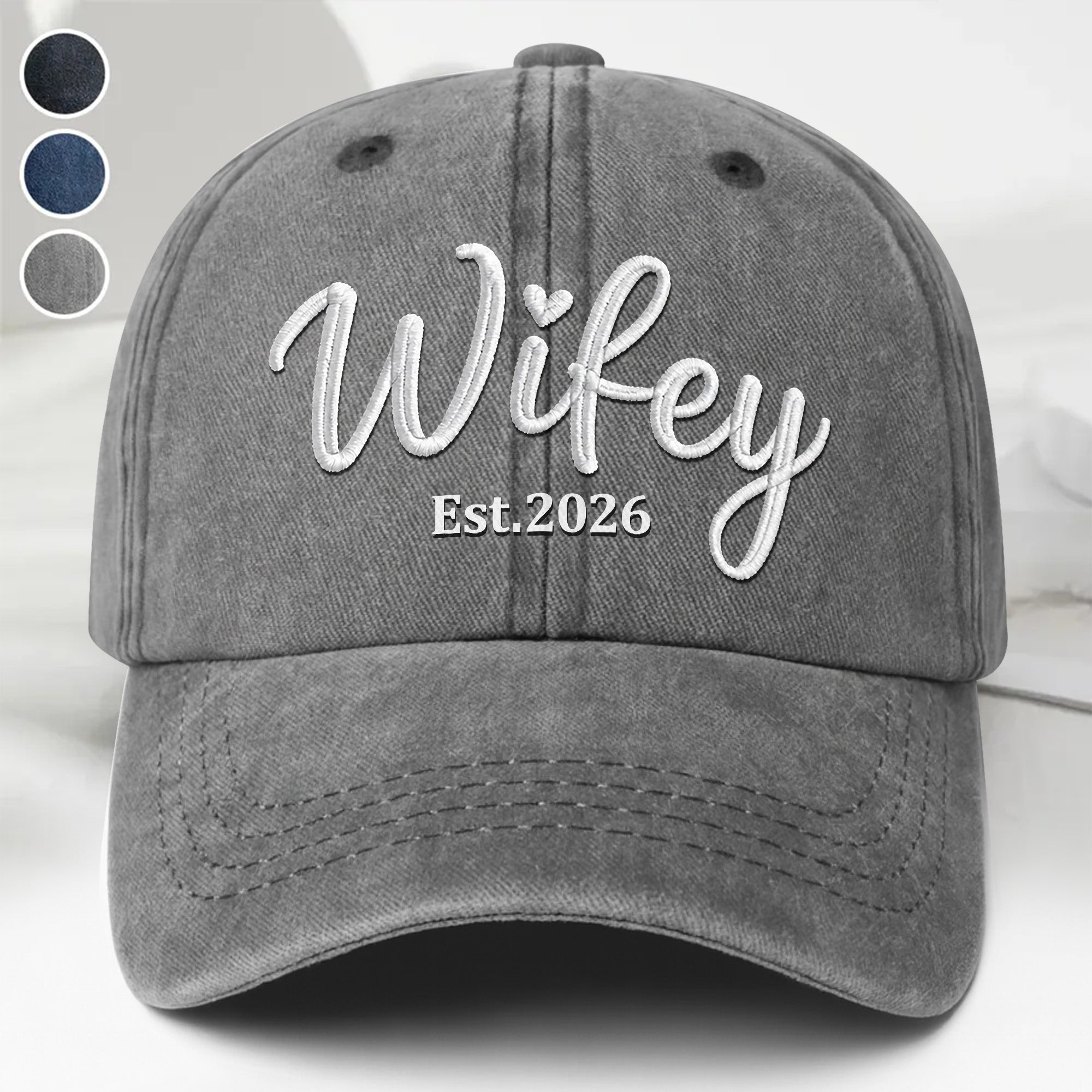 Personalized Washed Denim Cap Customized Heart Text Gift for Couples Washed Denim Cap GradoCreations